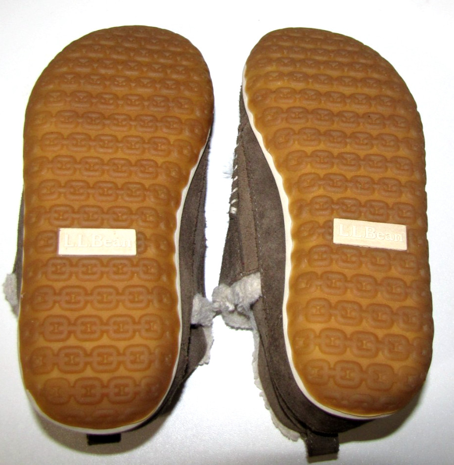 LL Bean Slippers Shoes Taupe-Olvie Suede Fur-Lined Comfort Moccasin Loafer Wm.6M