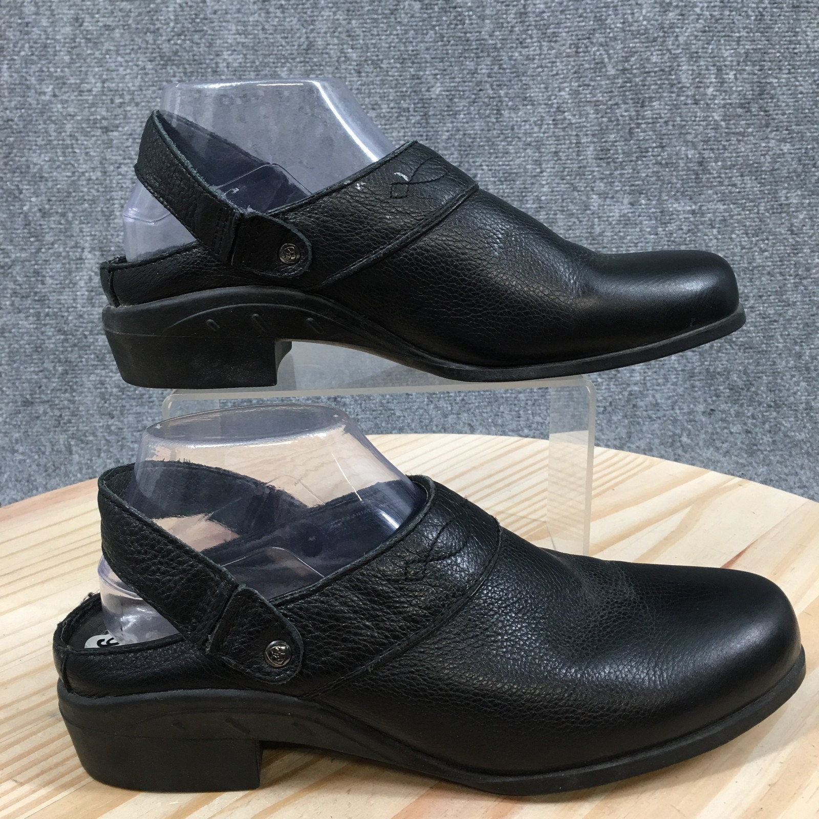 Ariat Shoes Womens 9.5B Slingback Black Leather Slip On Almond Toe Block Heels