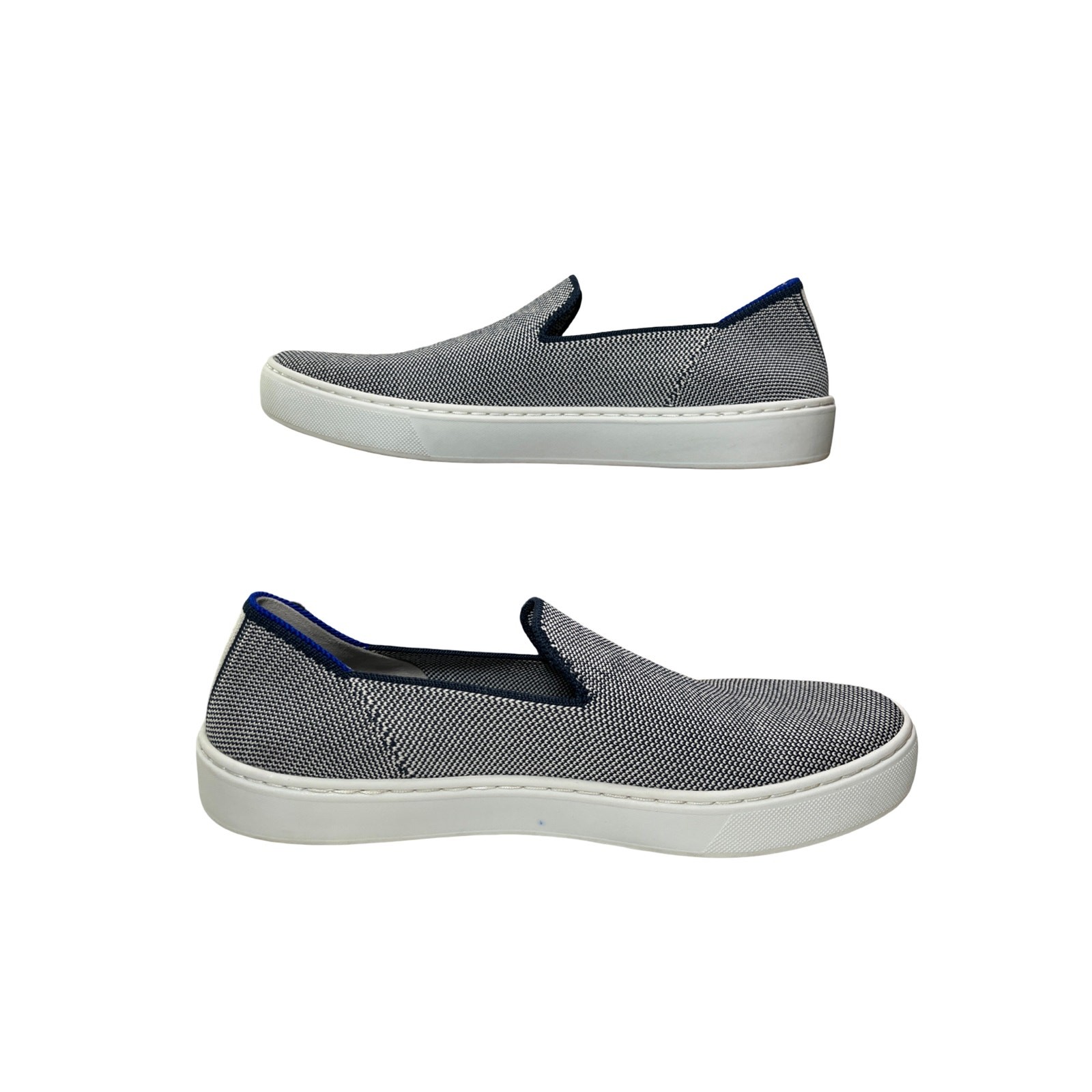 Rothy’s City Slip On Knit Sneakers Navy White Knit Washable Sustainable Size 8