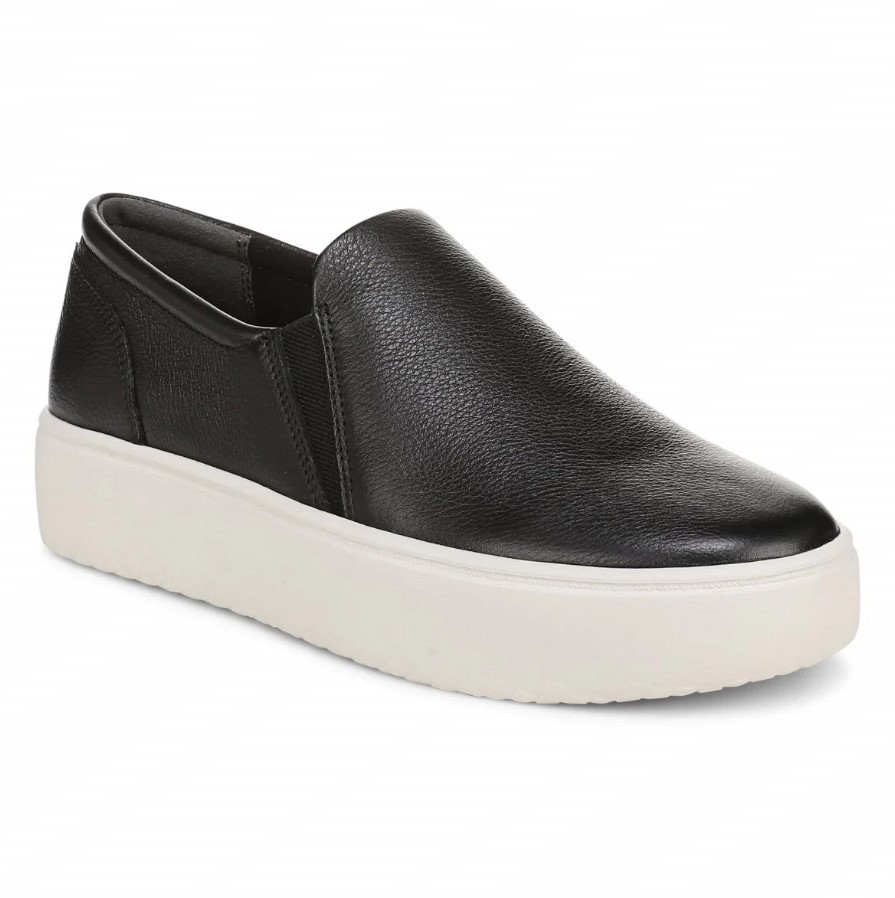 VIONIC Women Ellen Platform Slip On Sneaker, Black Leather (NEW)