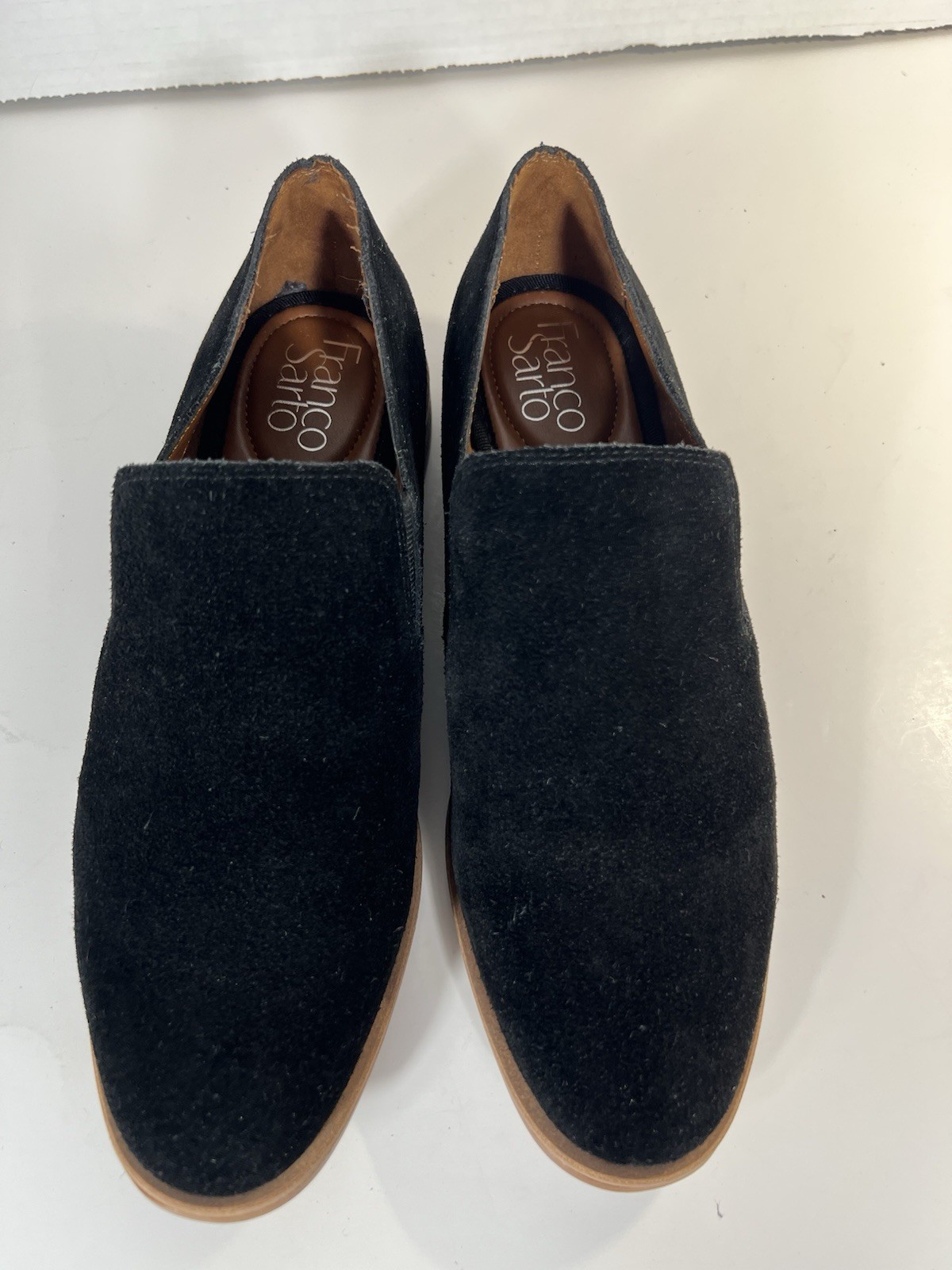 Franco Sarto JED Black Suede Slip On Loafers Almond Toe Women’s Size 7M Comfort