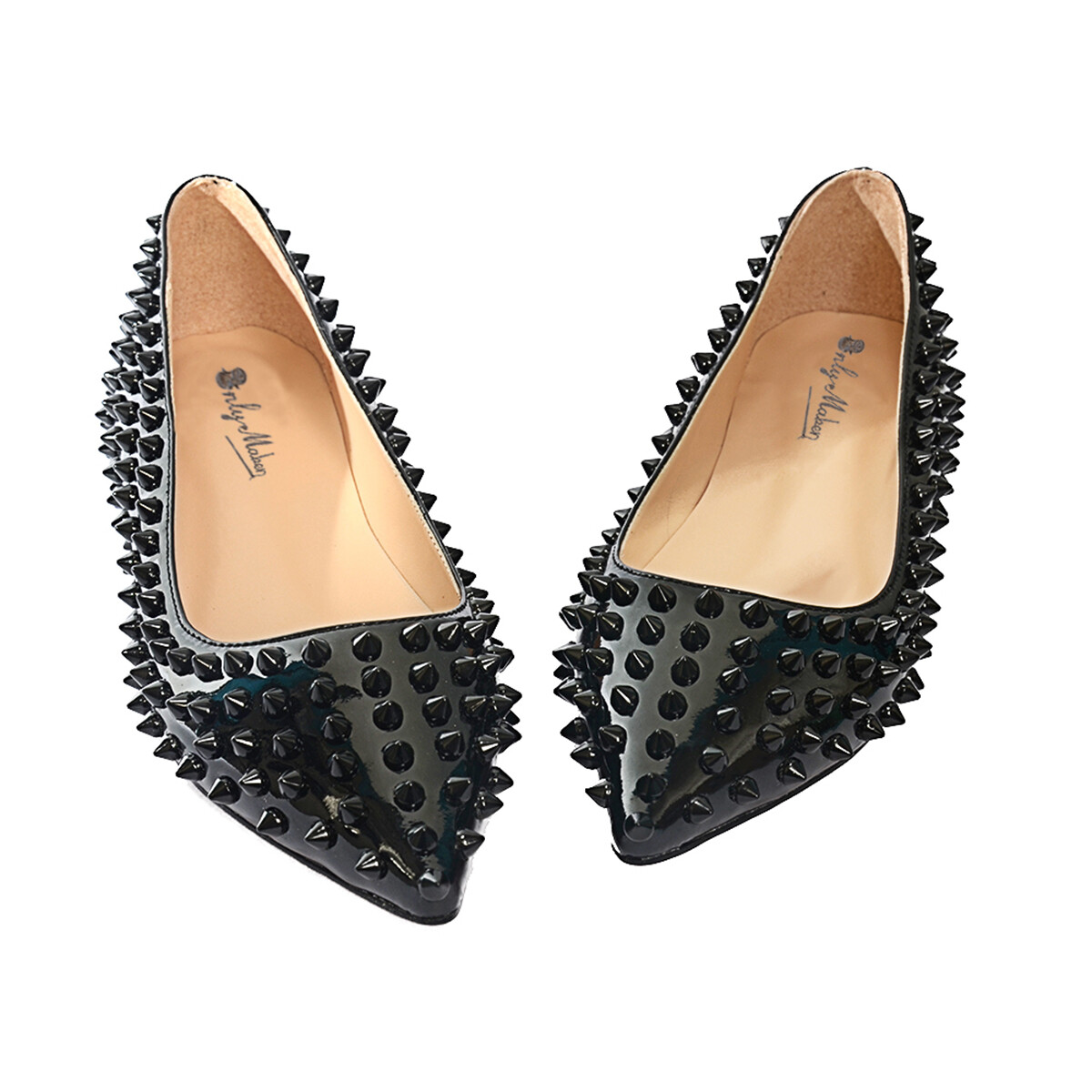Onlymaker Ladies Pointed Toe Rivet Studded Ballet Flat Casual Comfortable Shoes