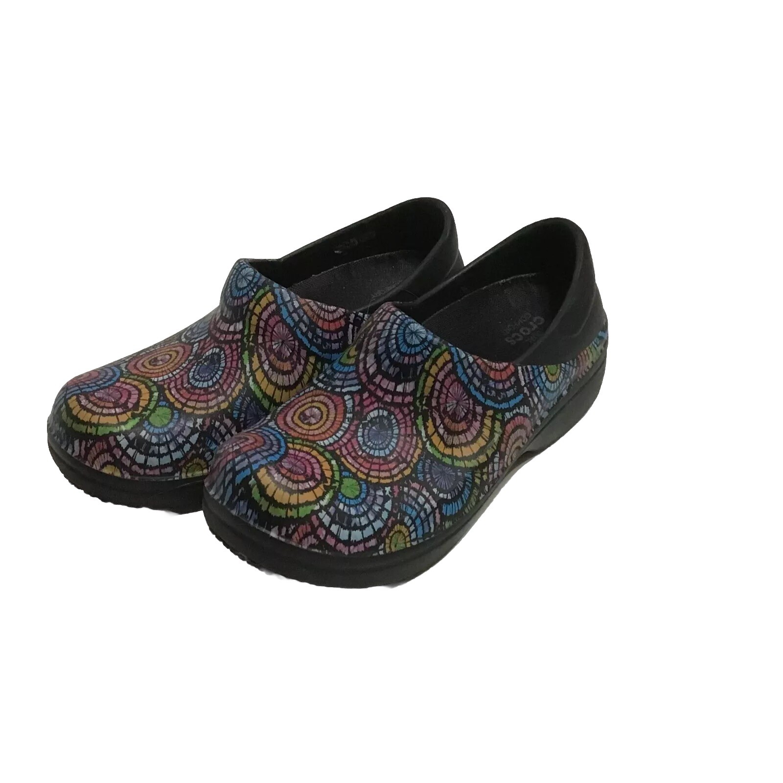 Crocs Womens Neria Pro II Slip On Clogs Graphic Print Multicolor Slip Resistant