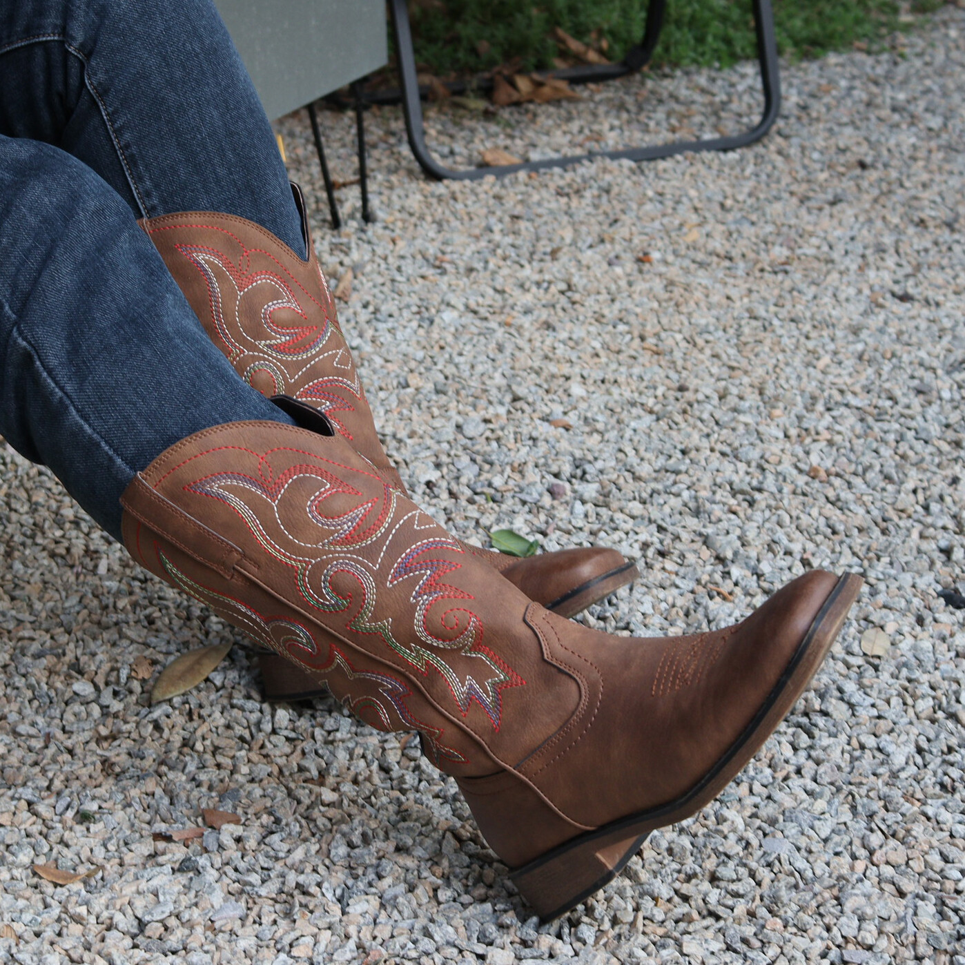 SheSole Women’s Square Toe Western Cowgirl Cowboy Boots Mid Calf Embroidered