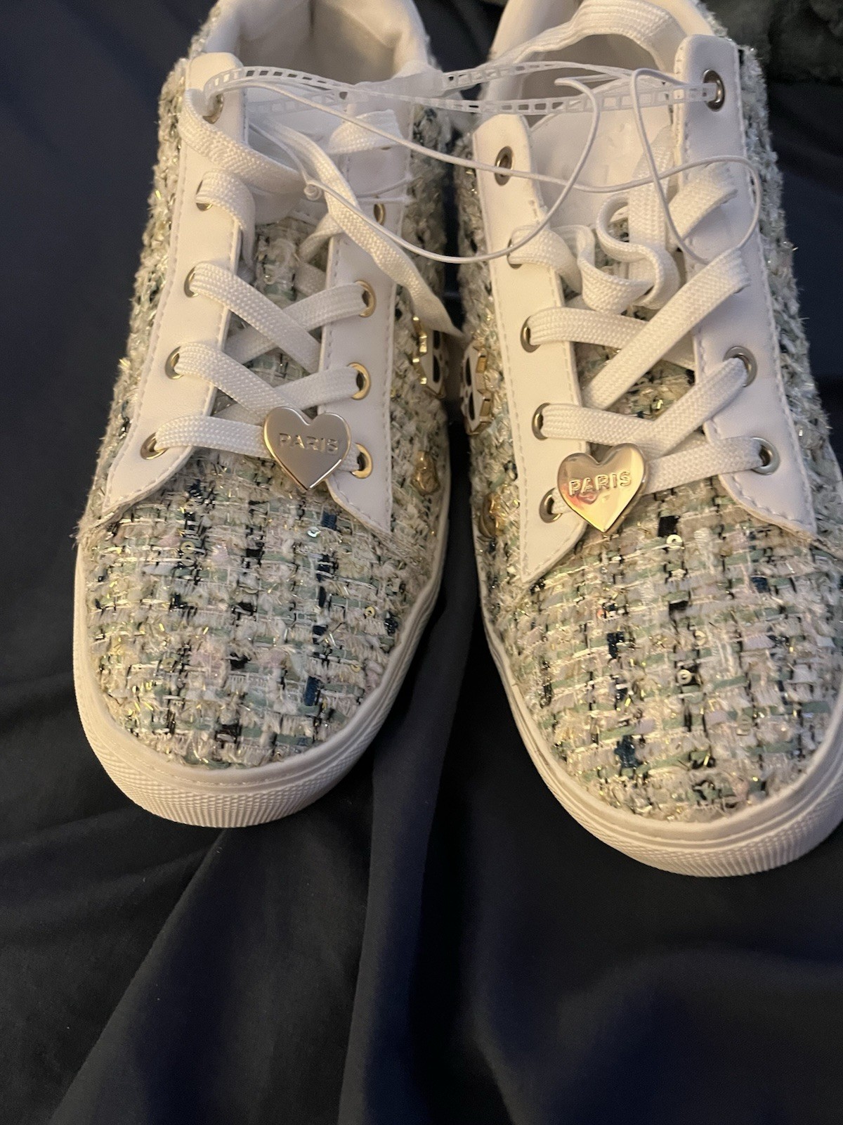 NEW Karl Lagerfeld Paris Pins Lace Up Sneaker SZ 8.5 sequins tweed shoes