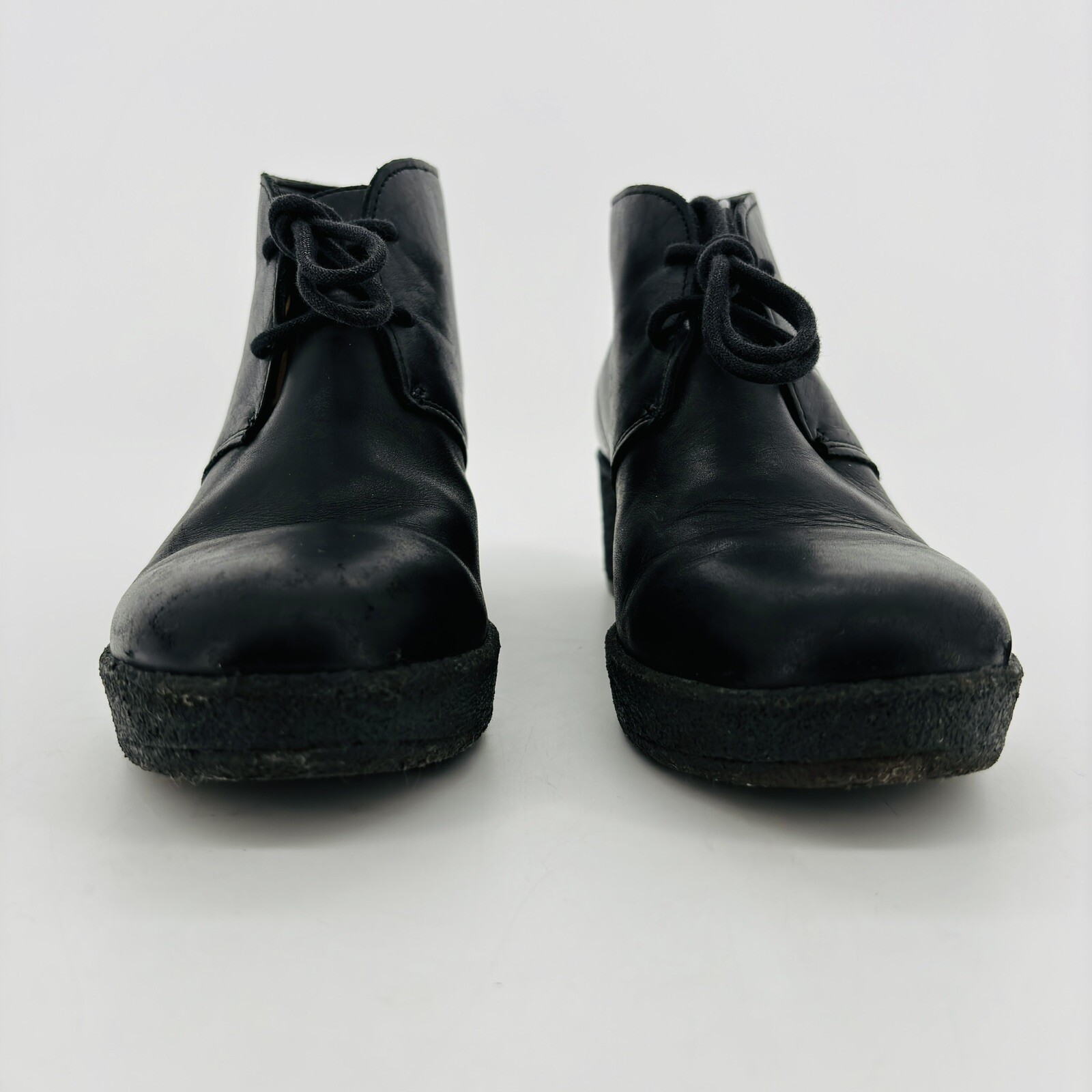Women’s 7.5 M Clarks Originals Athie Terra Wedge Desert Boots Black Leather