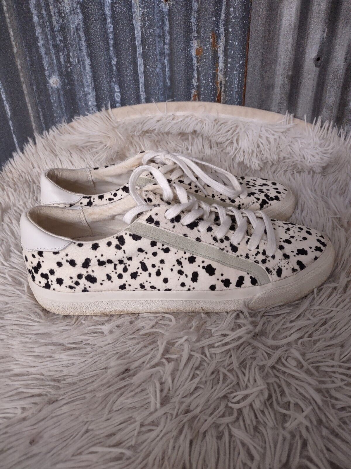 Madewell sidewalk spotted calf hair low top sneakers size 8 preppy shoes