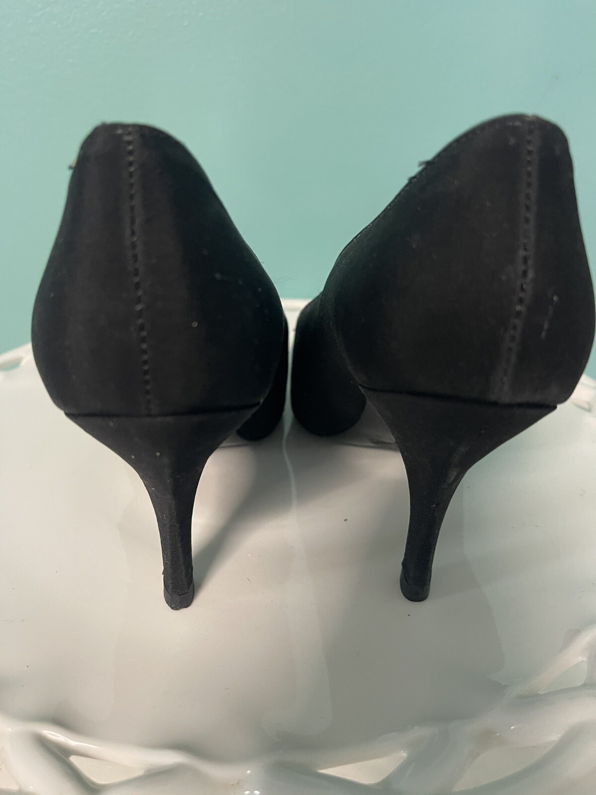 Women’s Jennifer Moore Dress Heels 8M N Black w White Rhinestone Trim