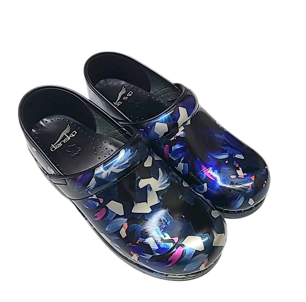 Dansko Women’s Professional Leather Clogs Shoes Graphic Floral Print 38