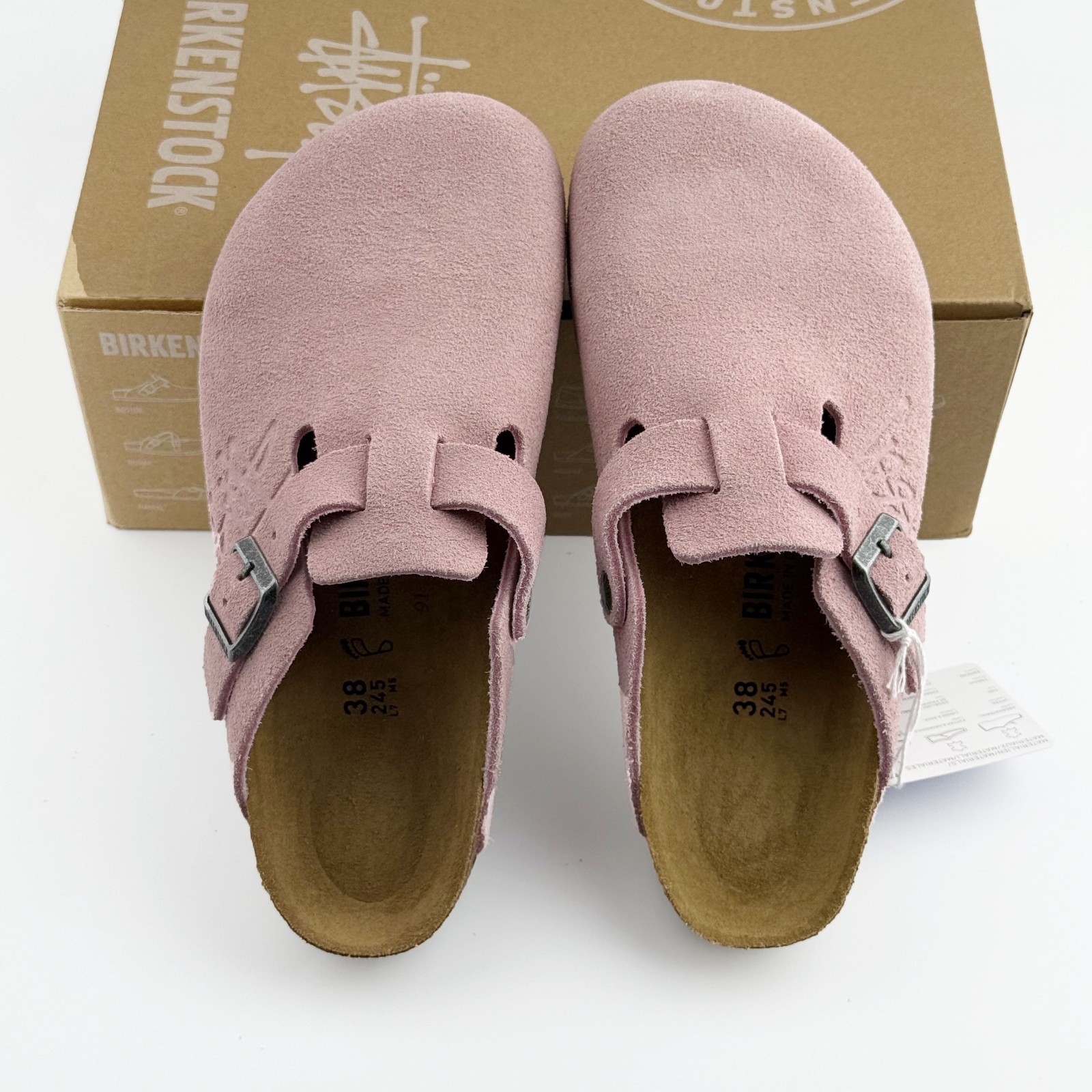 Birkenstock Boston X Stussy Suede Comfort Clog Pink Women’s and Men’s Shoes