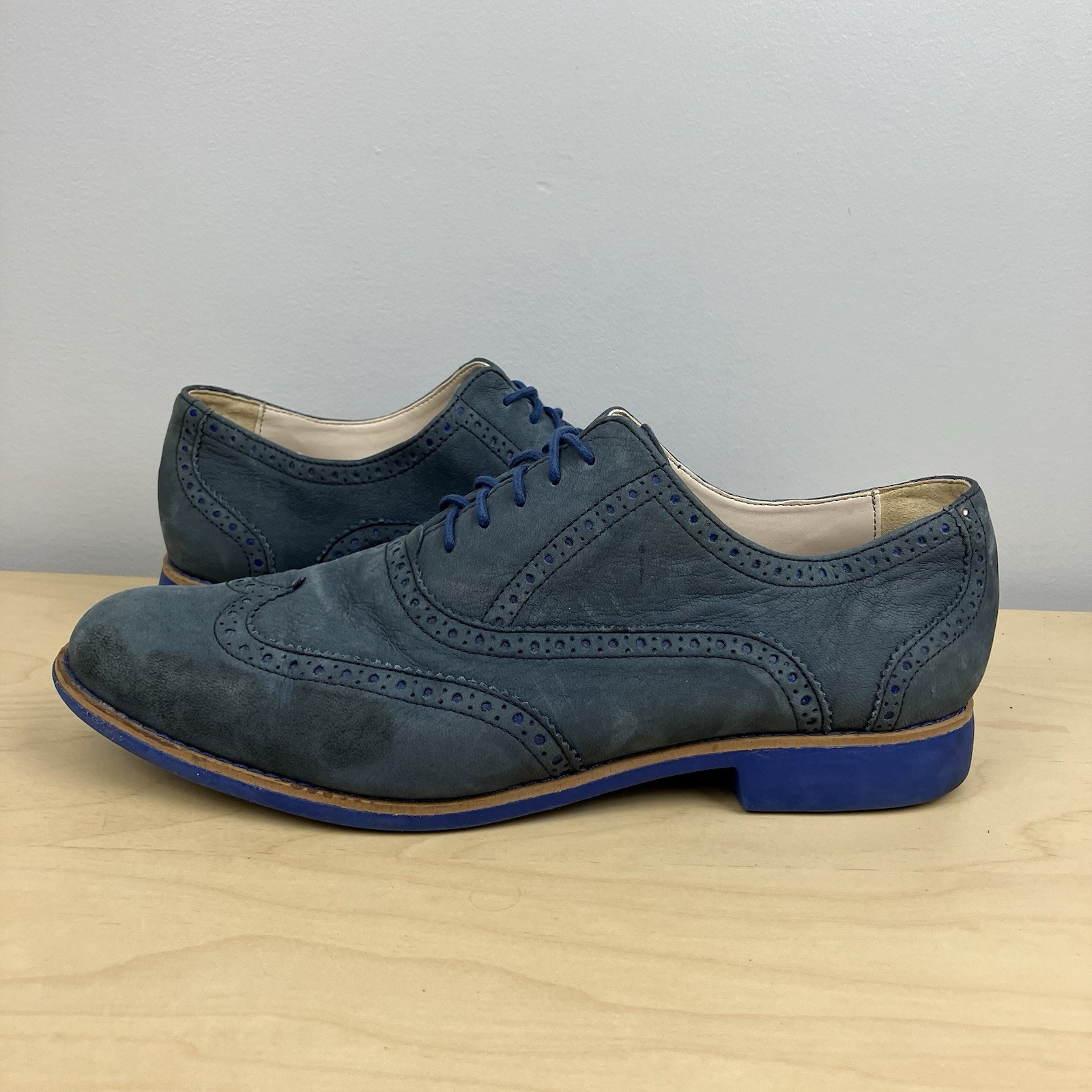 Cole Haan Women’s Size 10.5 B Alisa Blue Nubuck Wingtip Oxford Dress Shoes