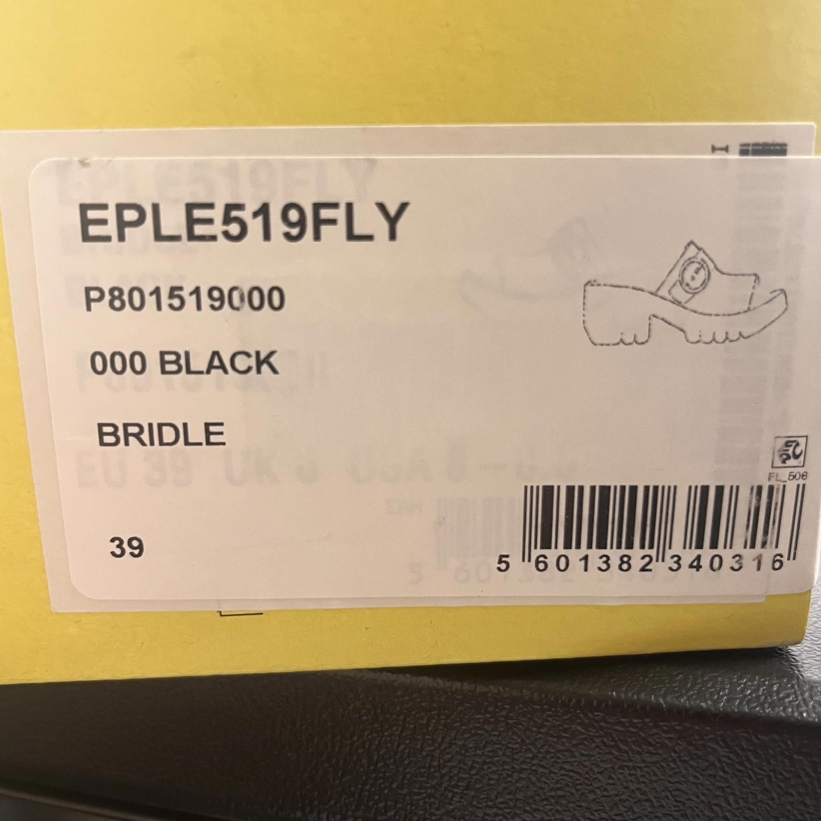 FLY LONDON EPLE519FLY Lightweight Black Leather Chunky Heel Platform Sandal