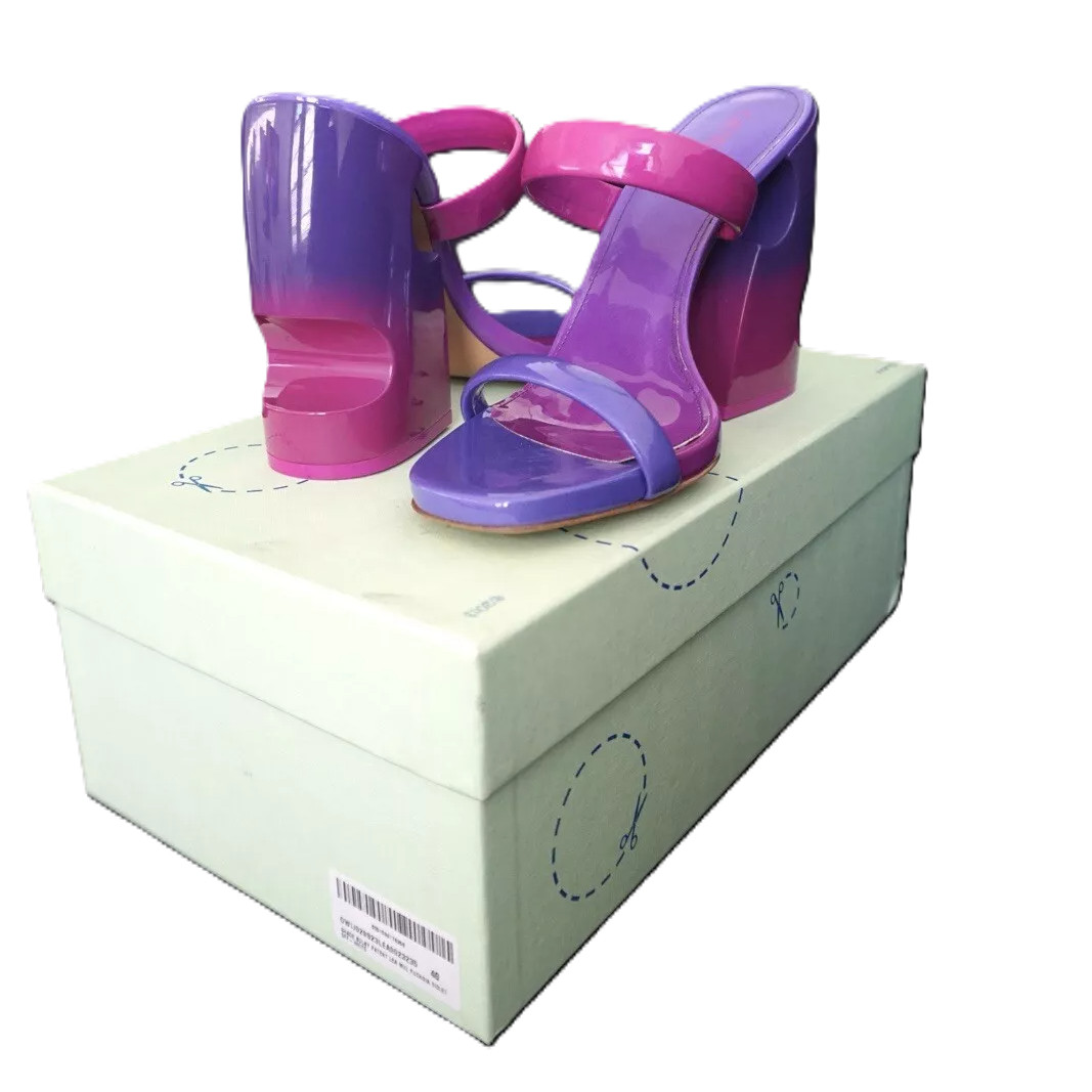 Off-White Shade Meteor Ombré Patent Leather Mules Sandals Pink Purple