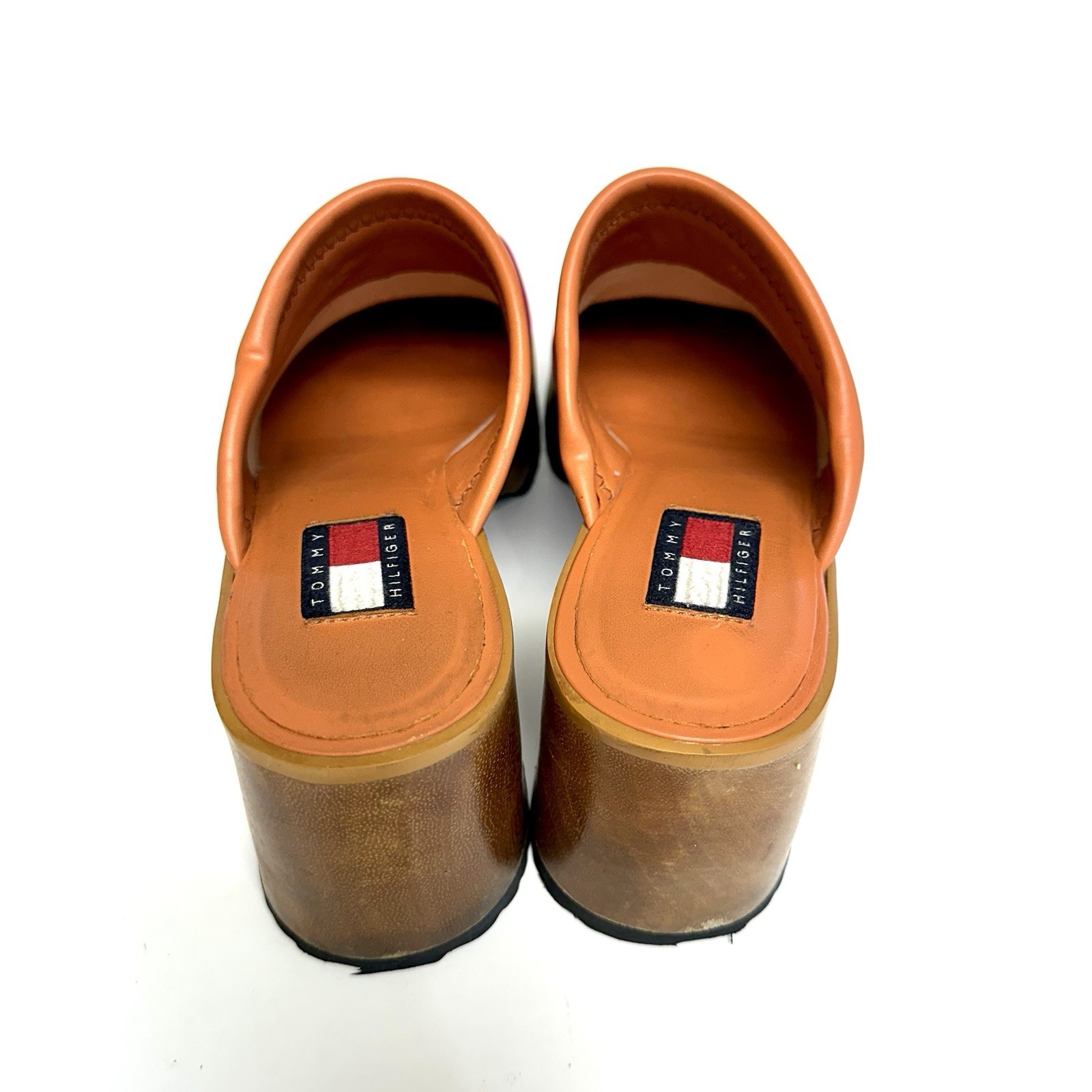 Vintage Tommy Hilfiger Y2K Hot Pink Leather Platform Clogs Mules Cutout Women 9
