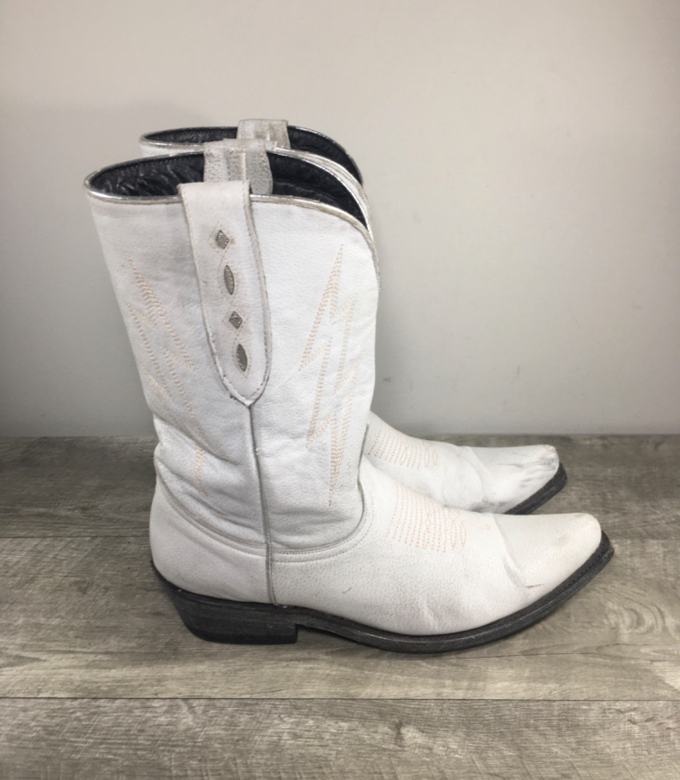 Womens Mexicana Brand Distressed White Leather Cowboy Western Roper Boots 11 USA