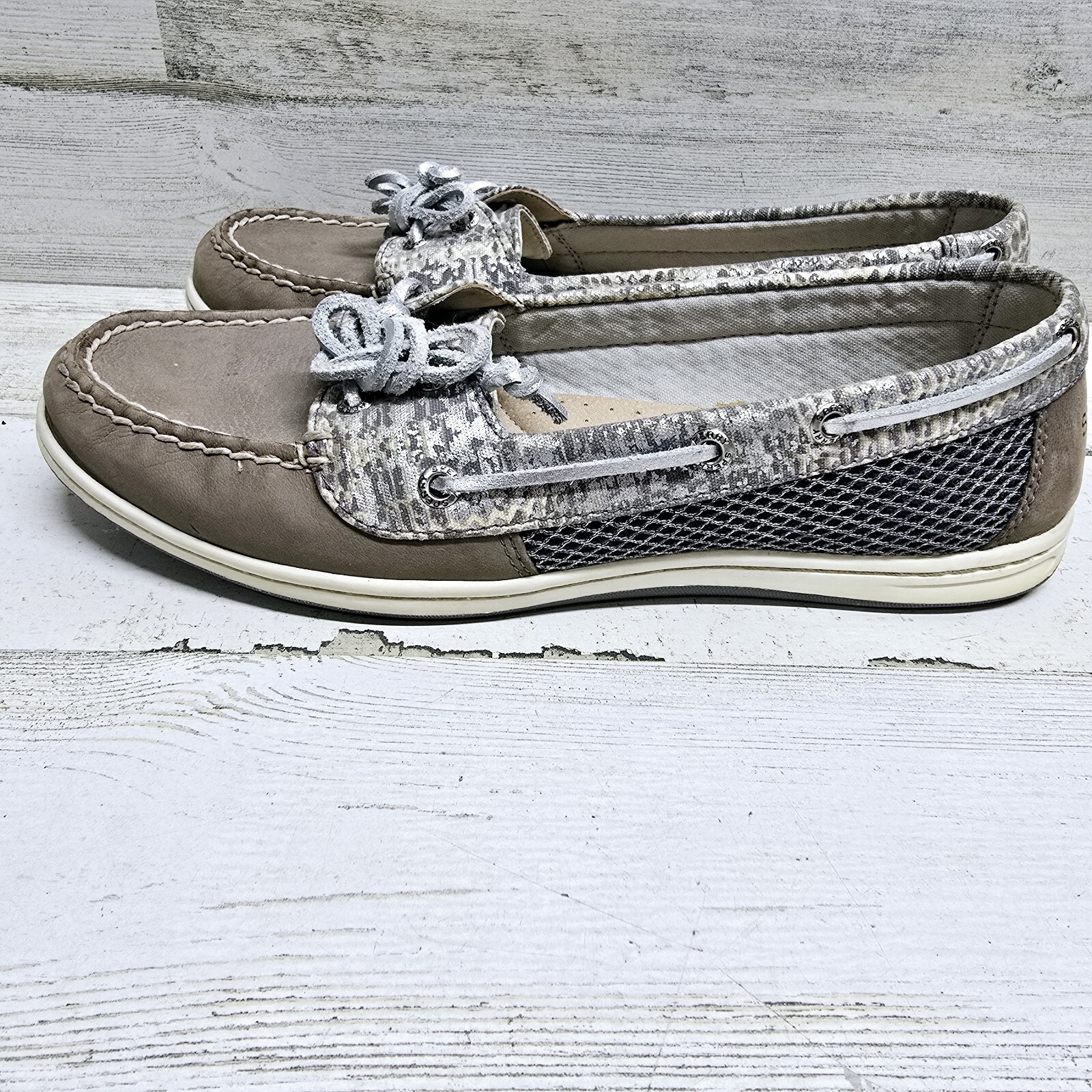 Sperry Top-Sider Womens 10 M Taupe Leather Koifish Cheetah Boat Shoes