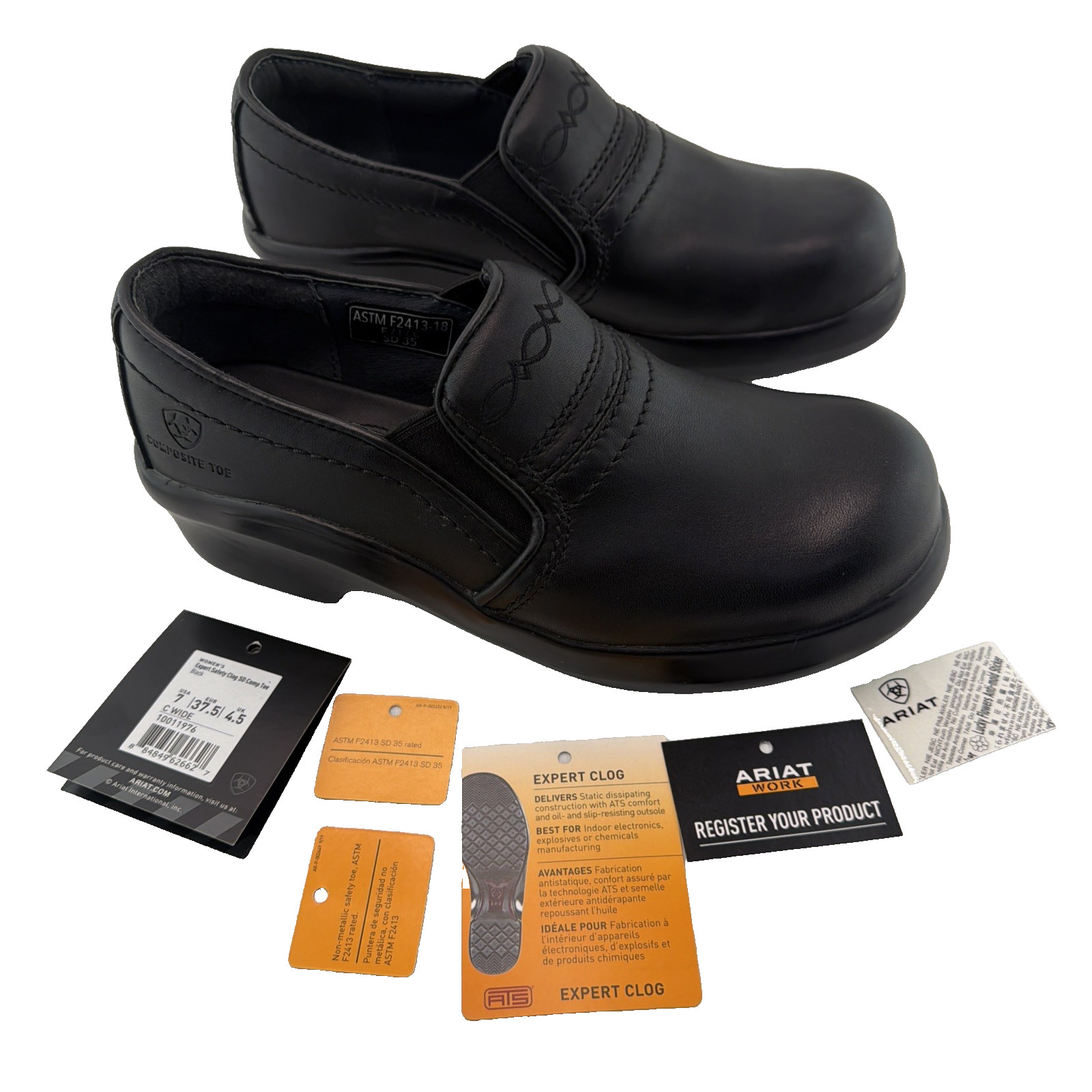 ARIAT Work Expert Safety Clogs SD Women’s Sz 7 C WIDE Black Composite Toe