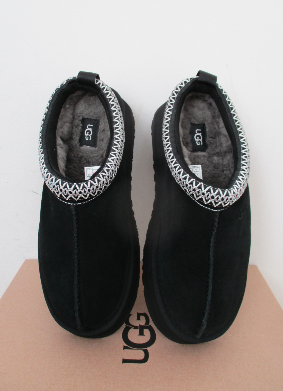 UGG Women’s TAZZ Platform Slippers Clog Shoes 8US BLACK Suede NWOB