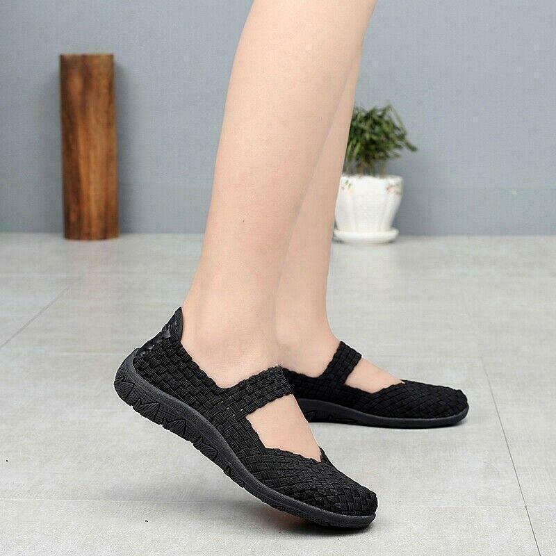 Womens Walking Shoes Slip on Woven Flat Lightweight Fashion Sneakers Weave Girl