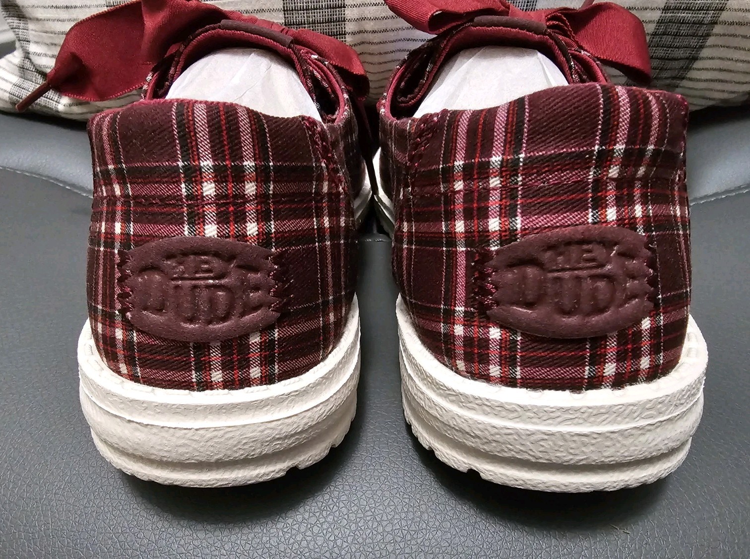 Hey Dude Wendy Holiday Bow, Red Plaid/Burgundy, Size 7, Brand New-no Box