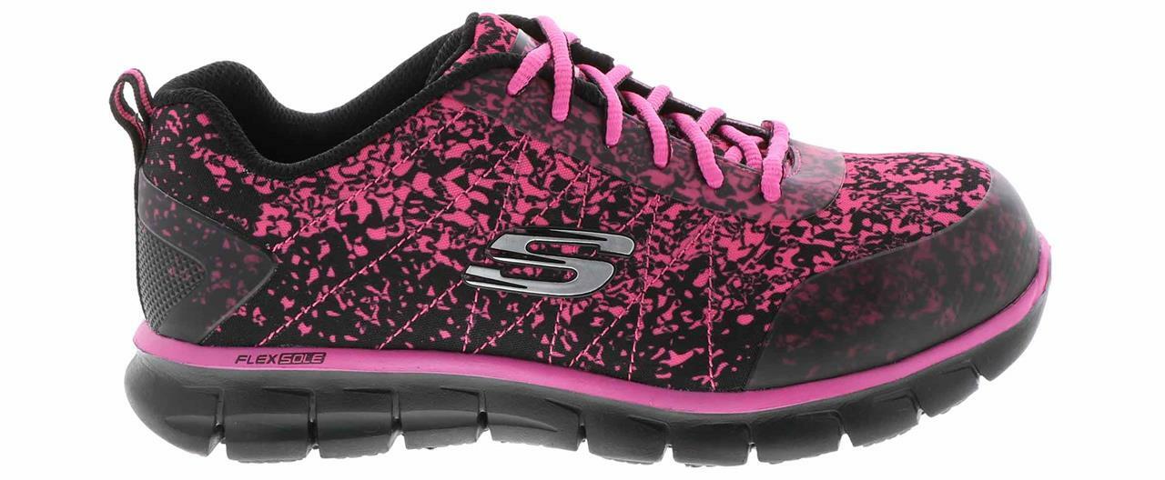 Skechers Sure Track Flinser Black Pink Safety Shoes Alloy Toe Heavy Duty Wms 8.5