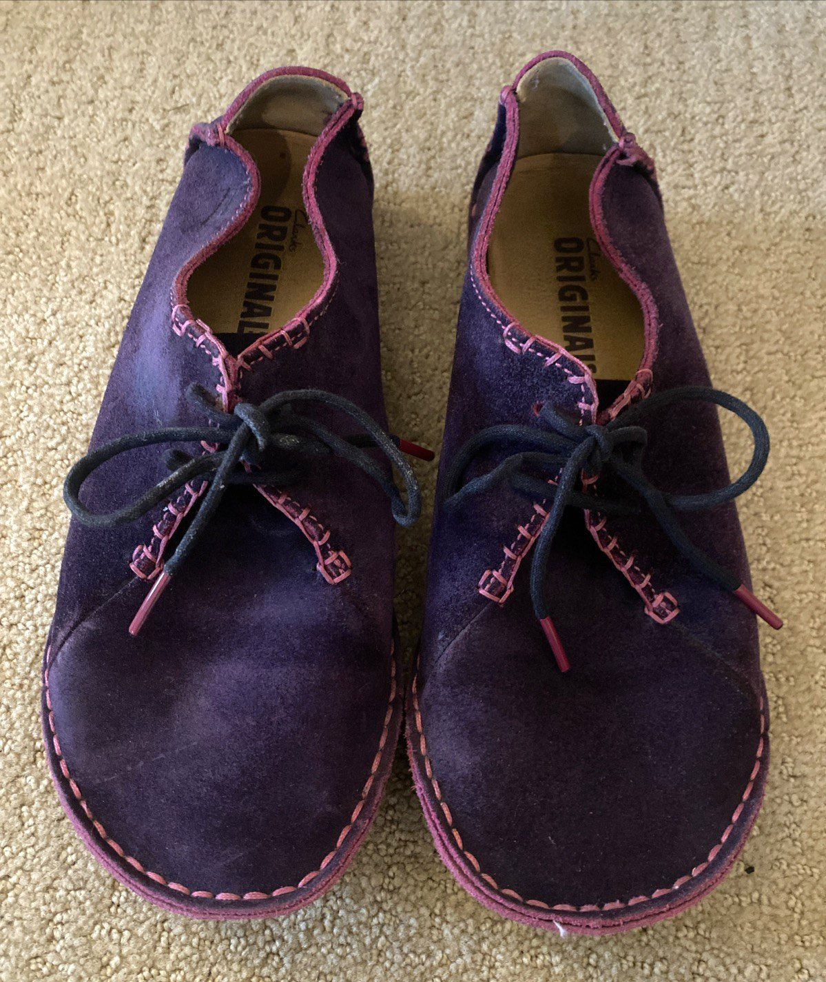Clarks Faraway Field Shoes Sz 9.5 Purple Suede Lace-Up Casual Crepe Sole