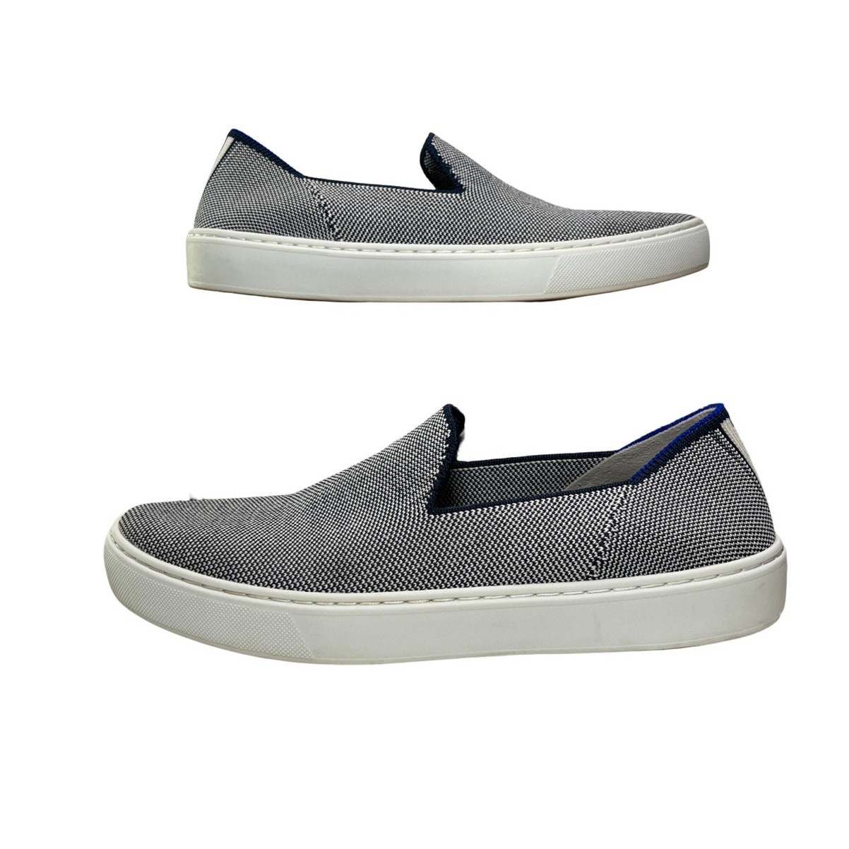 Rothy’s City Slip On Knit Sneakers Navy White Knit Washable Sustainable Size 8