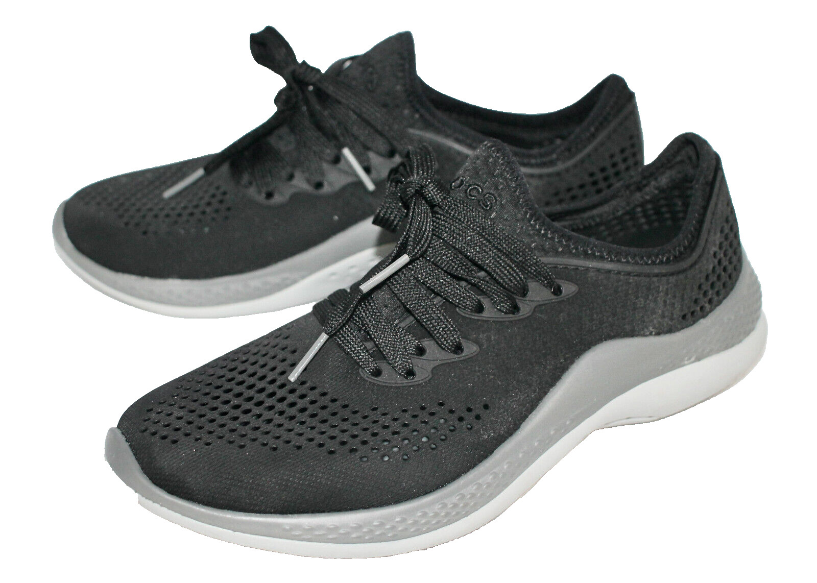 CROCS Women’s LiteRide Pacer Perforated Sneaker Size 7 Black Gray Lace-Up