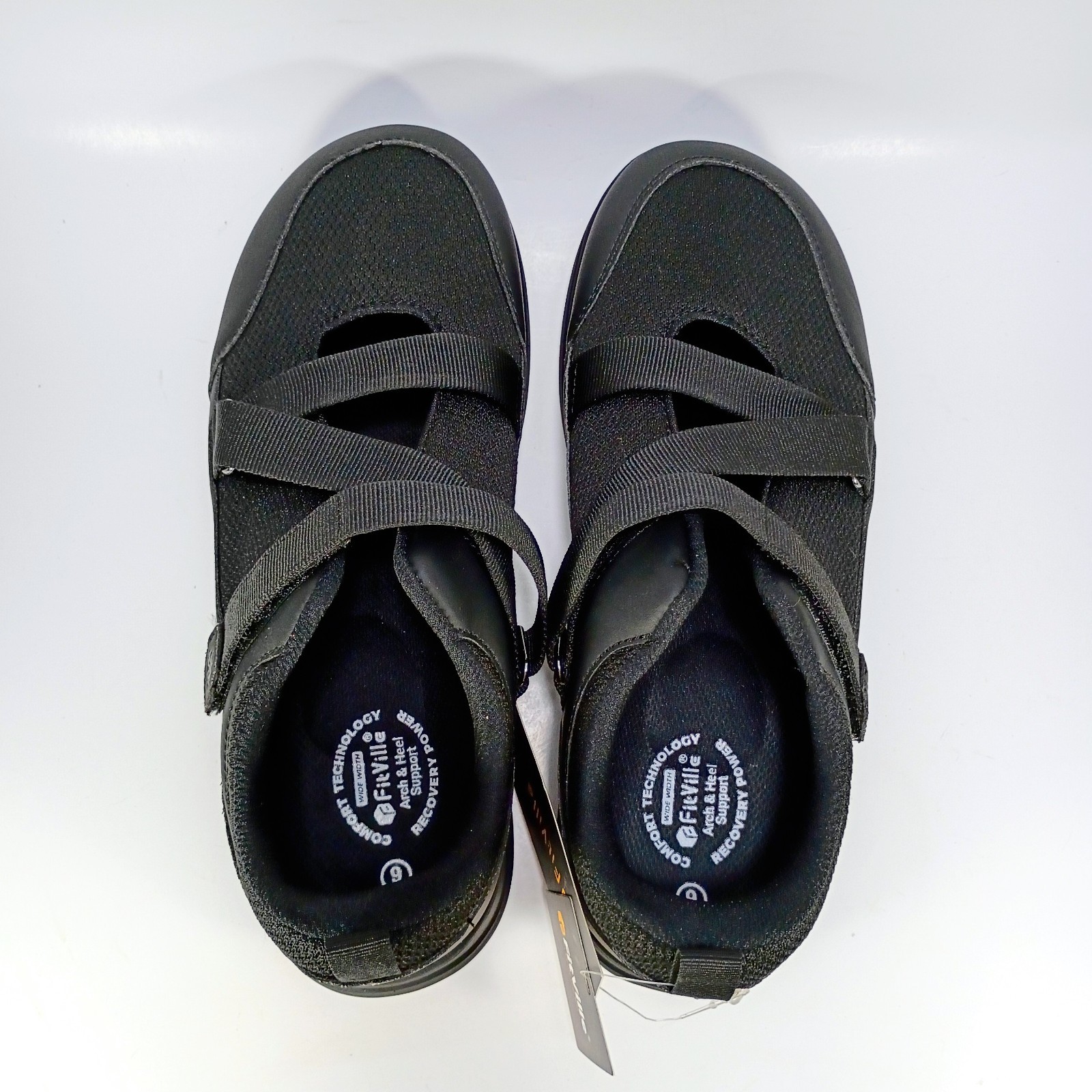 Fitville Womens 9 Extra Wide Fit Black Quick Strap Diabetic Shoes NWT No Box