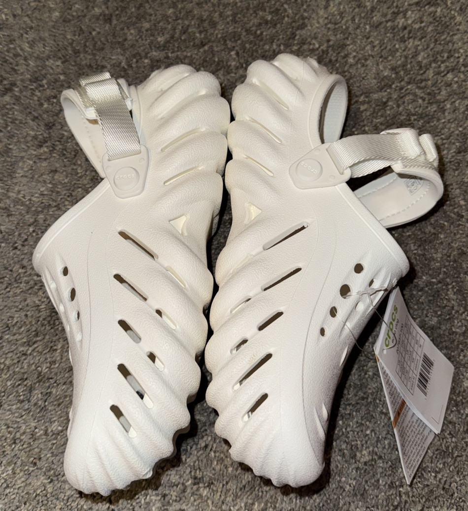 Platform Crocs Echo Clog White Womens 7 Mens Sz 5 Mules 207937 Tags Cloth Strap