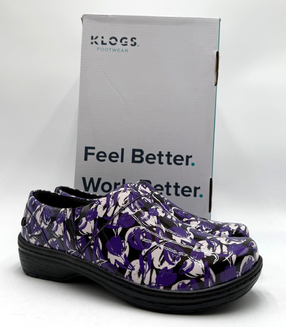 Klogs MISSION BRUSH STROKES PATENT Women’s NEW Comfort Shoe Purple Multiple Size