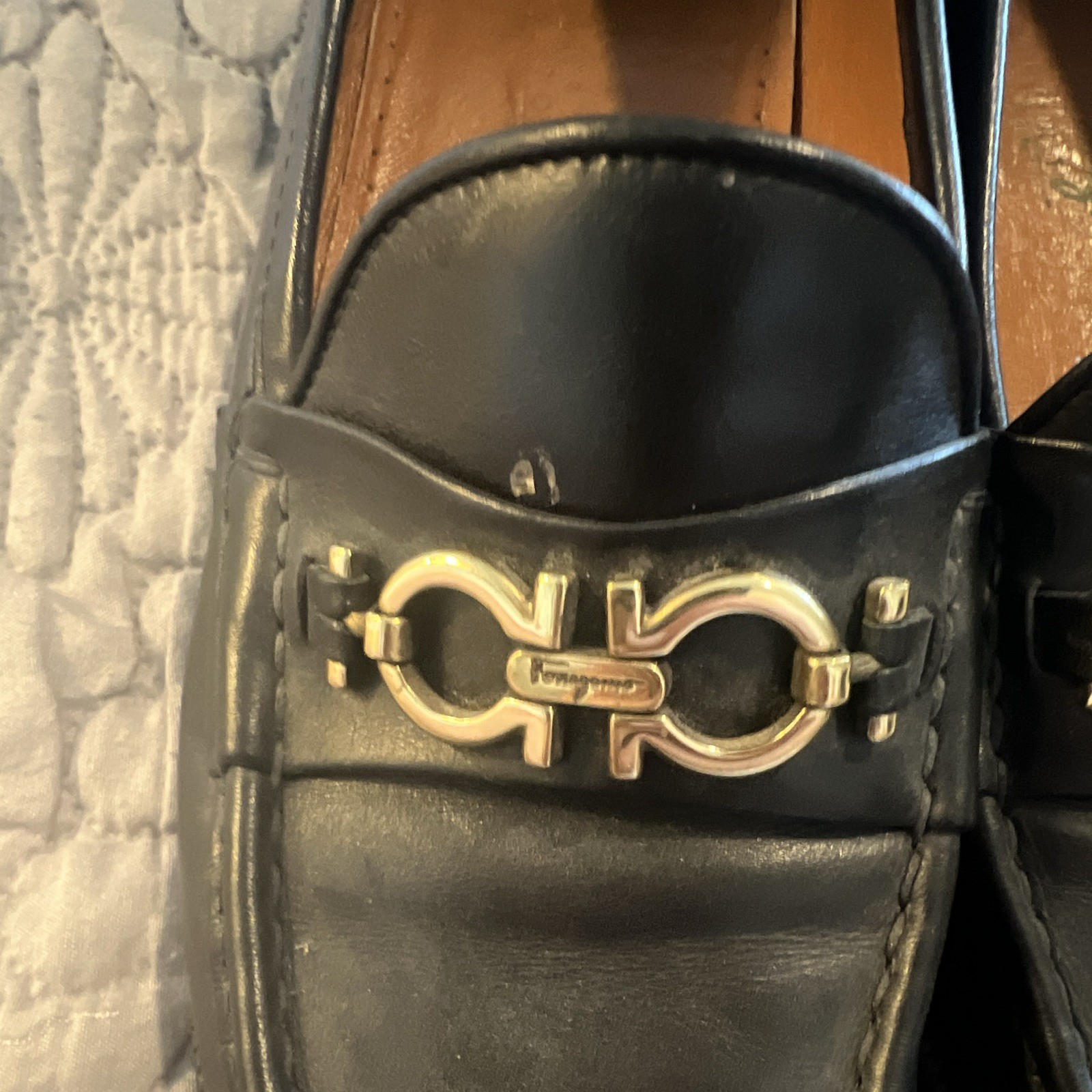 Salvatore Ferragamo Gancini Men’s Black Leather Slip-On Loafer US 10.5 D