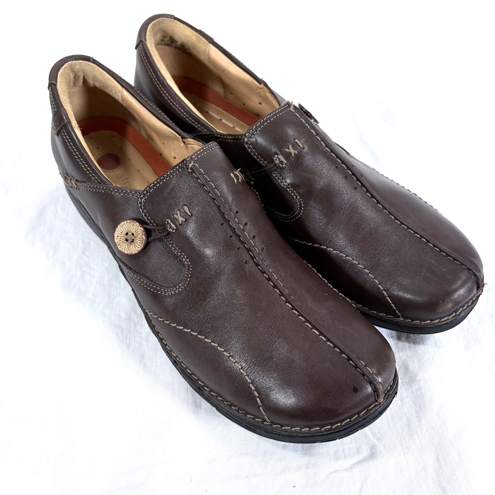 Clarks Unstructured Un Loop Loafers Dark Brown Leather Slip On Shoes Women 11