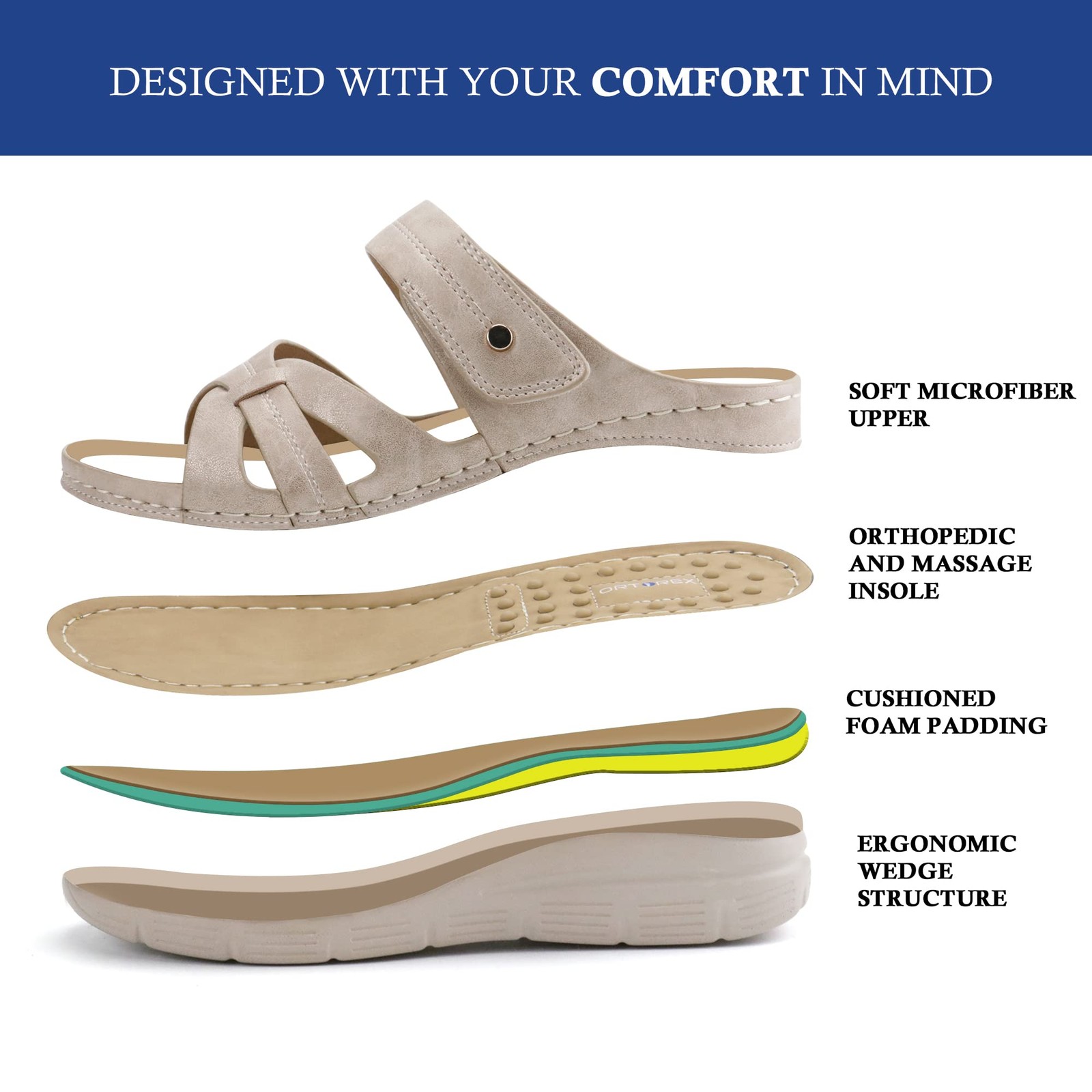 Ortho + Rest Women Orthotic Slides Comfortable Orthopedic Sandals Walking