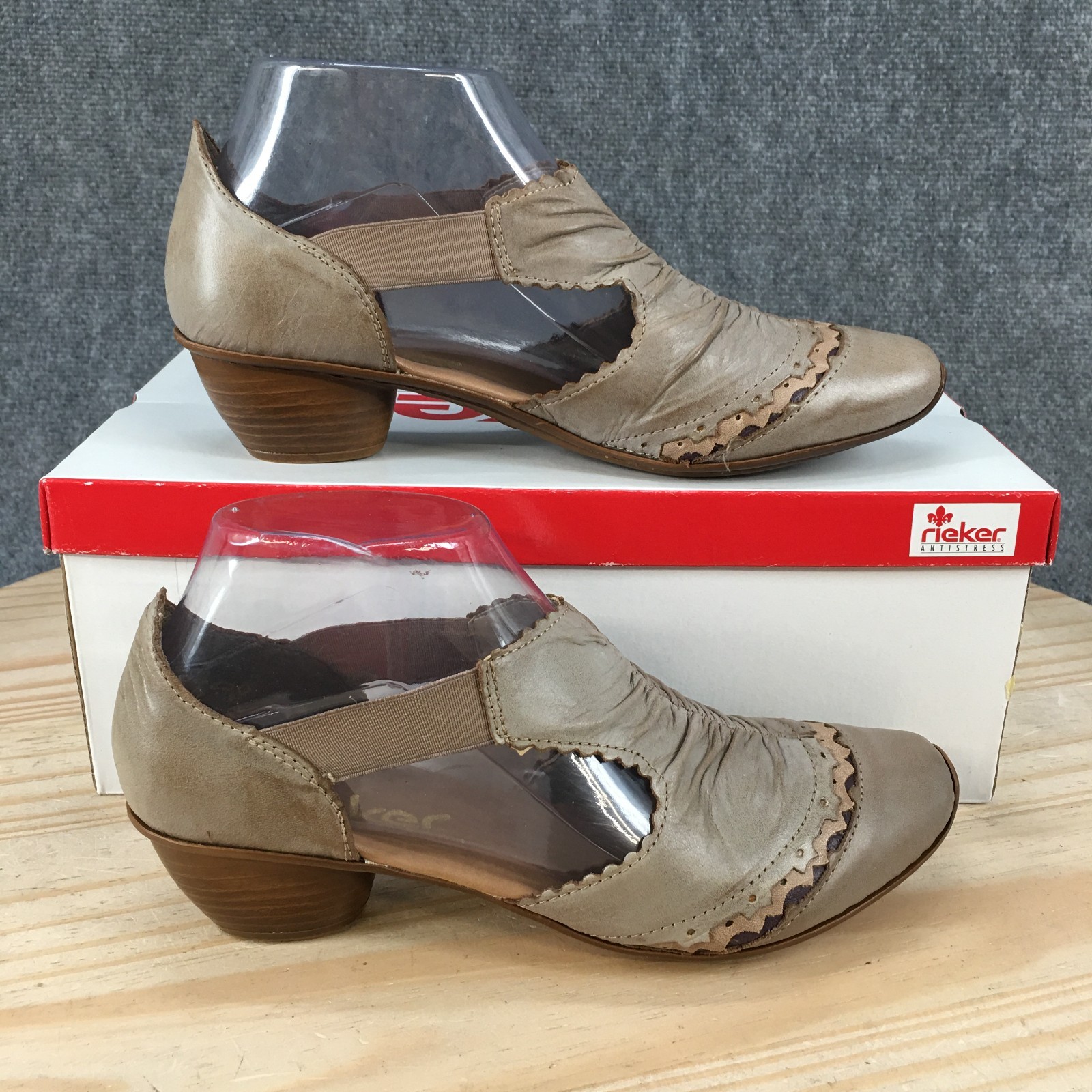 Rieker Mirjam Mary Jane Shoes Womens 37 Laser Cut Casual Leather Taupe NEW