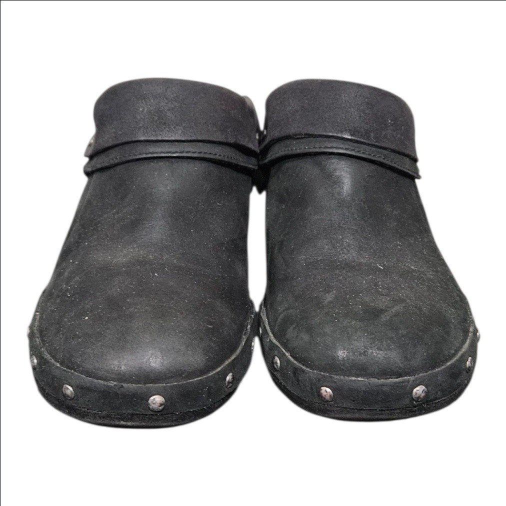 Merrell Black Leather Studded Clogs Womens 8.5 Slip On Comfort Shoes Block Heel
