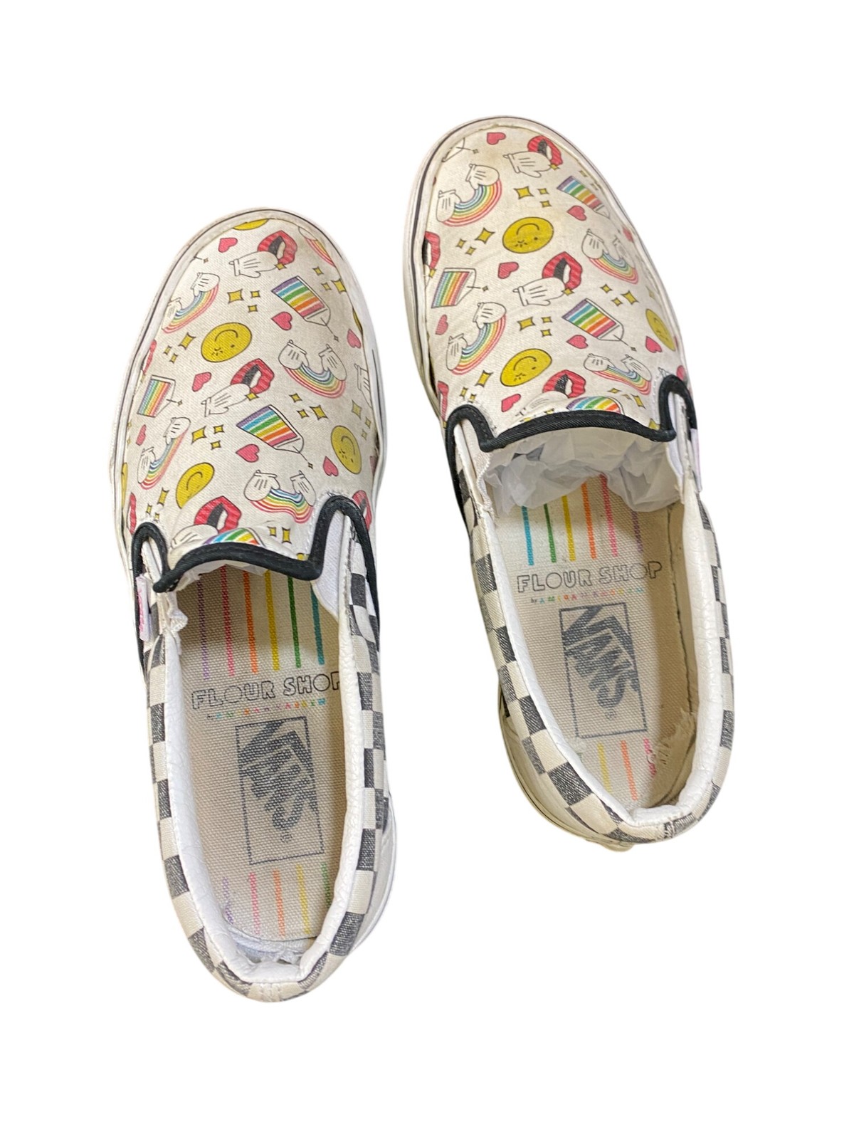 Vans X Flour Shop Slip-On Shoes With Fun Print & Checkerboard Accents Womens 7