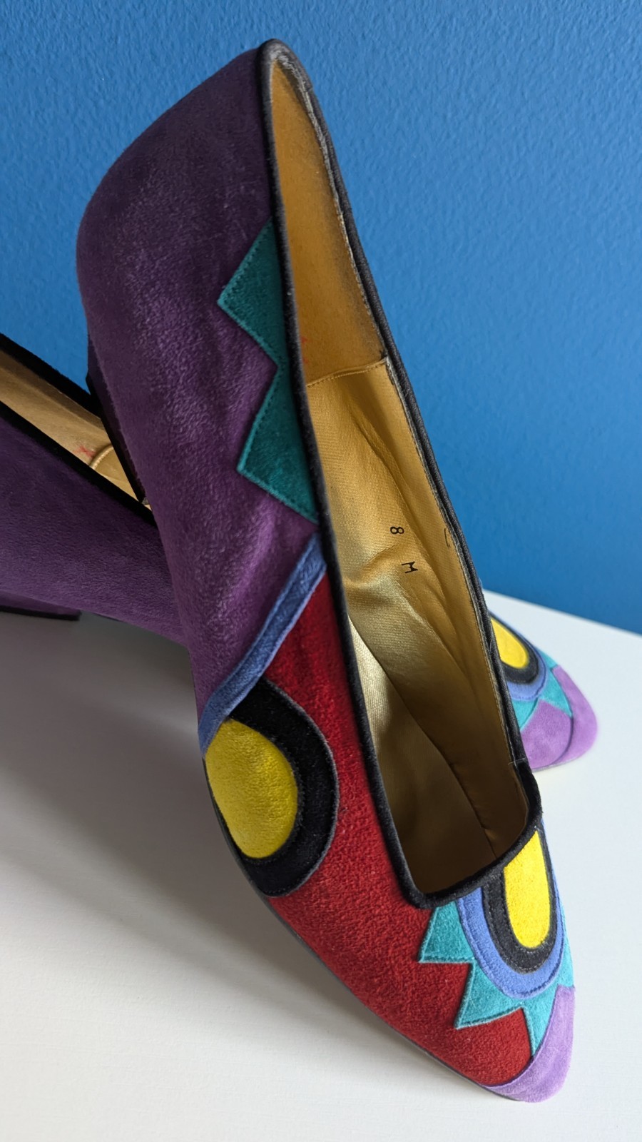 Deadstock Vtg 80’s 90’s Cha-Raye Spain Low Pumps Heels 8 Colorful Suede RARE