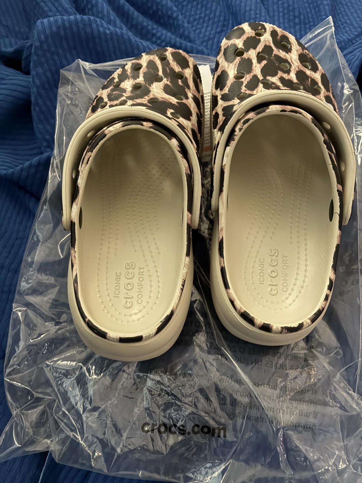 Crocs Classic Platform Animal Remix Clog Leopard Bone MWT W7 ,Jibbitz