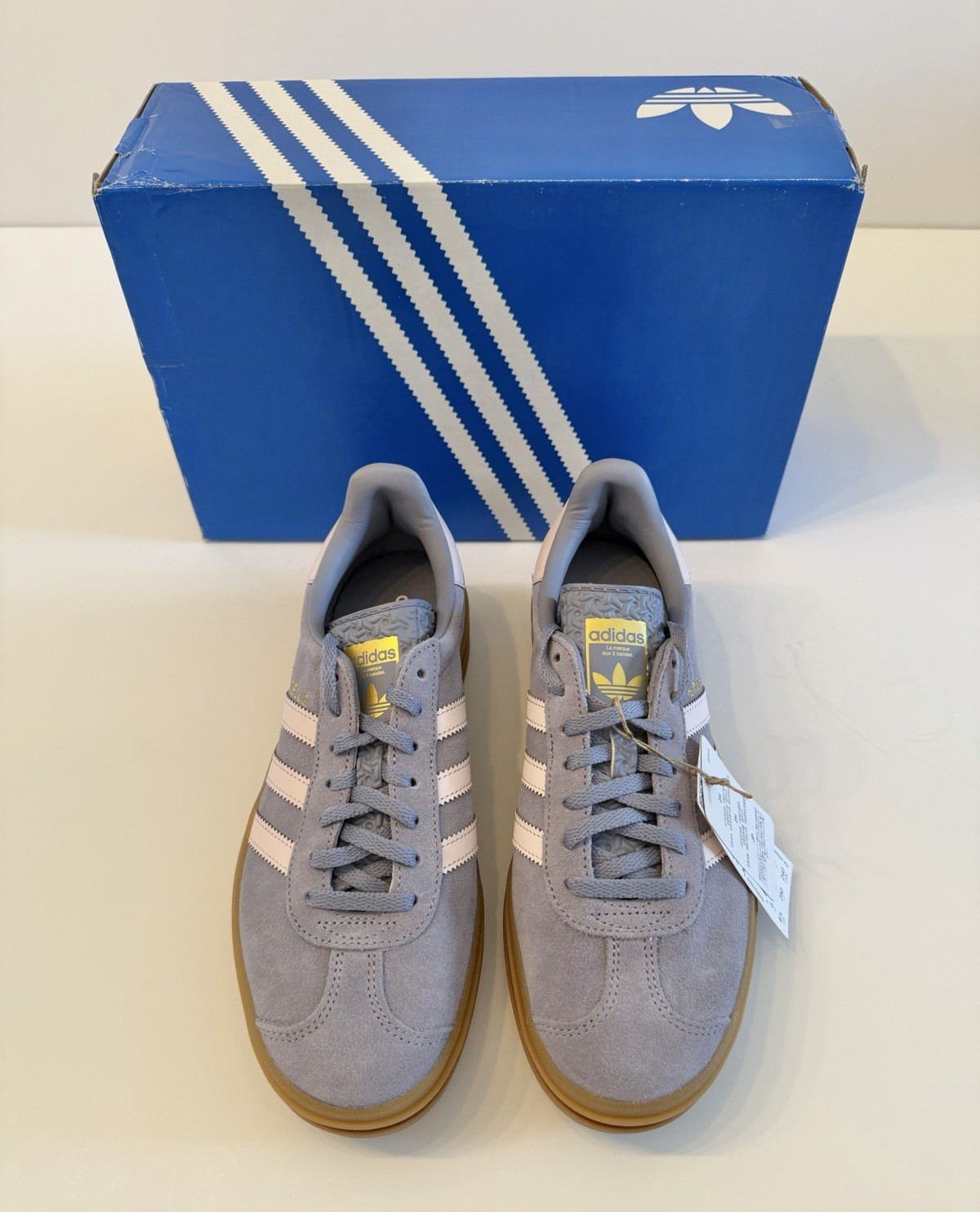 NWT adidas Gazelle Bold J Suede Sneaker Youth Size 6.5 Blue/Gray Gum Bottom