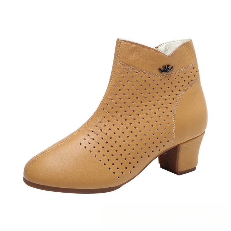 Faux Leather Summer Hollow Out Latin Dance Shoes Lady Mid-Heel Soft-Soled Shoes