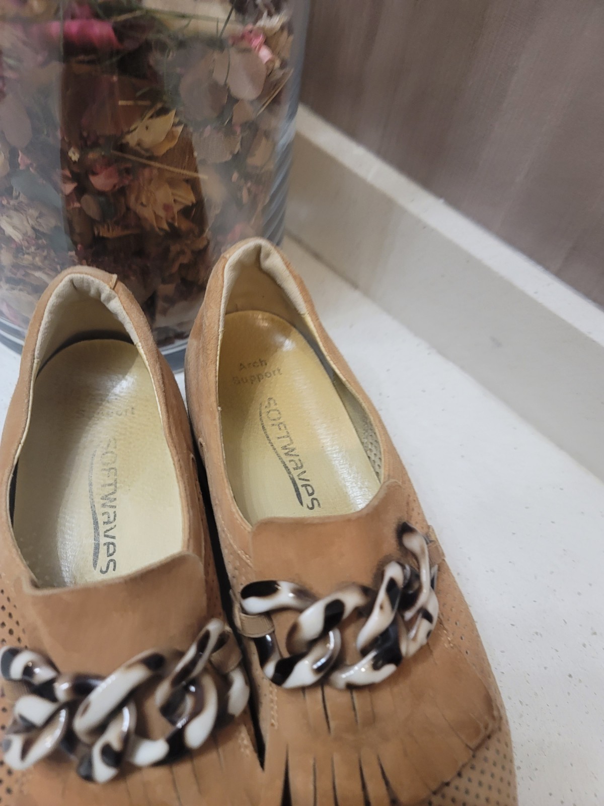 Softwaves Cadie Leather Wedge Platform Sneaker Comfort Shoe Tan Women’s Sz 40