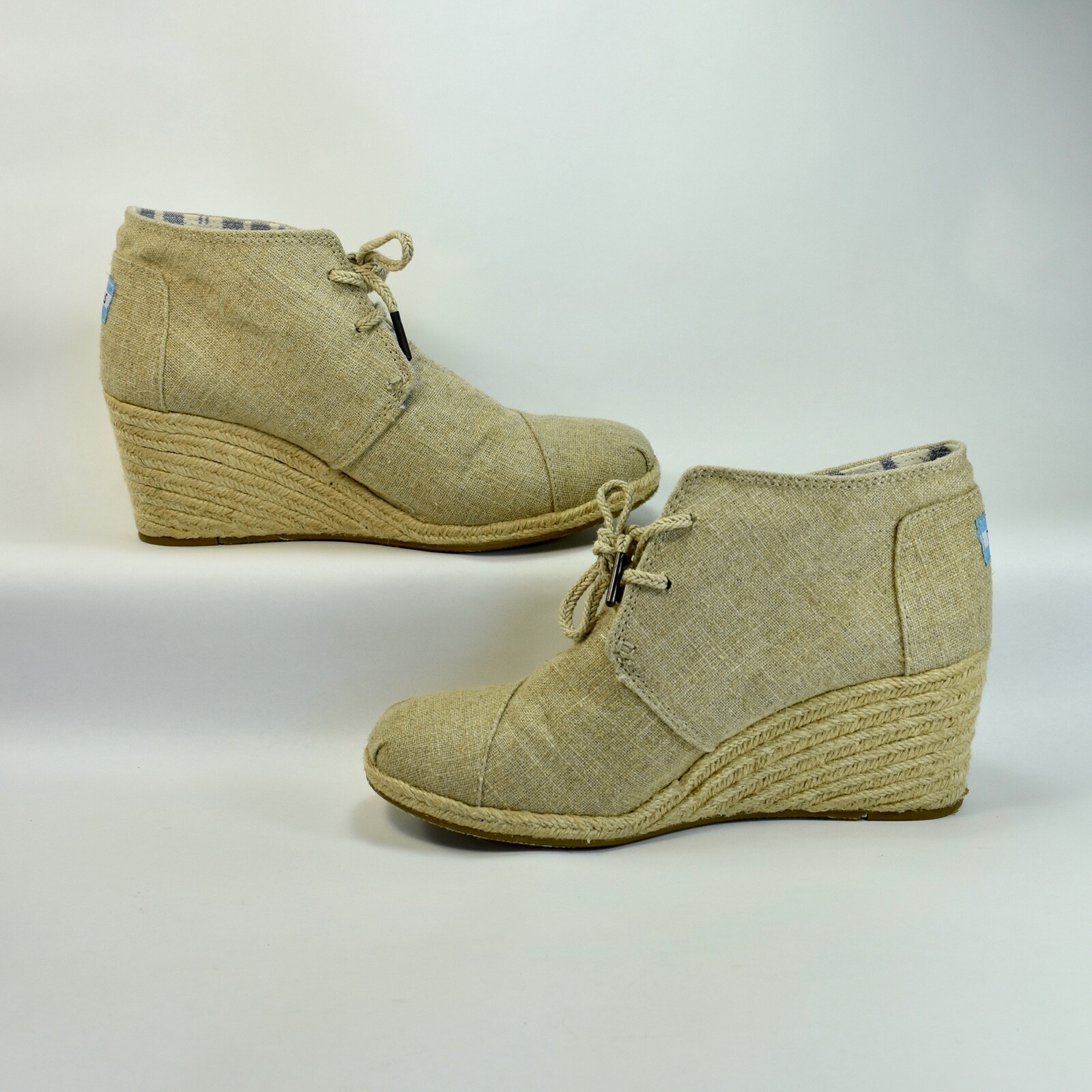 TOMS TAN DESERT WEDGE CANVAS ESPADRILLE LACE UP BOOTIES WMNS SIZE 9 M 301212