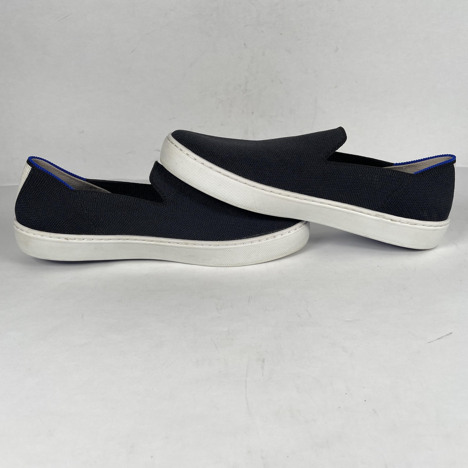 Rothy’s Shoes Womens Size 9 Black White Blue Slip On Sneakers Sustainable Knit