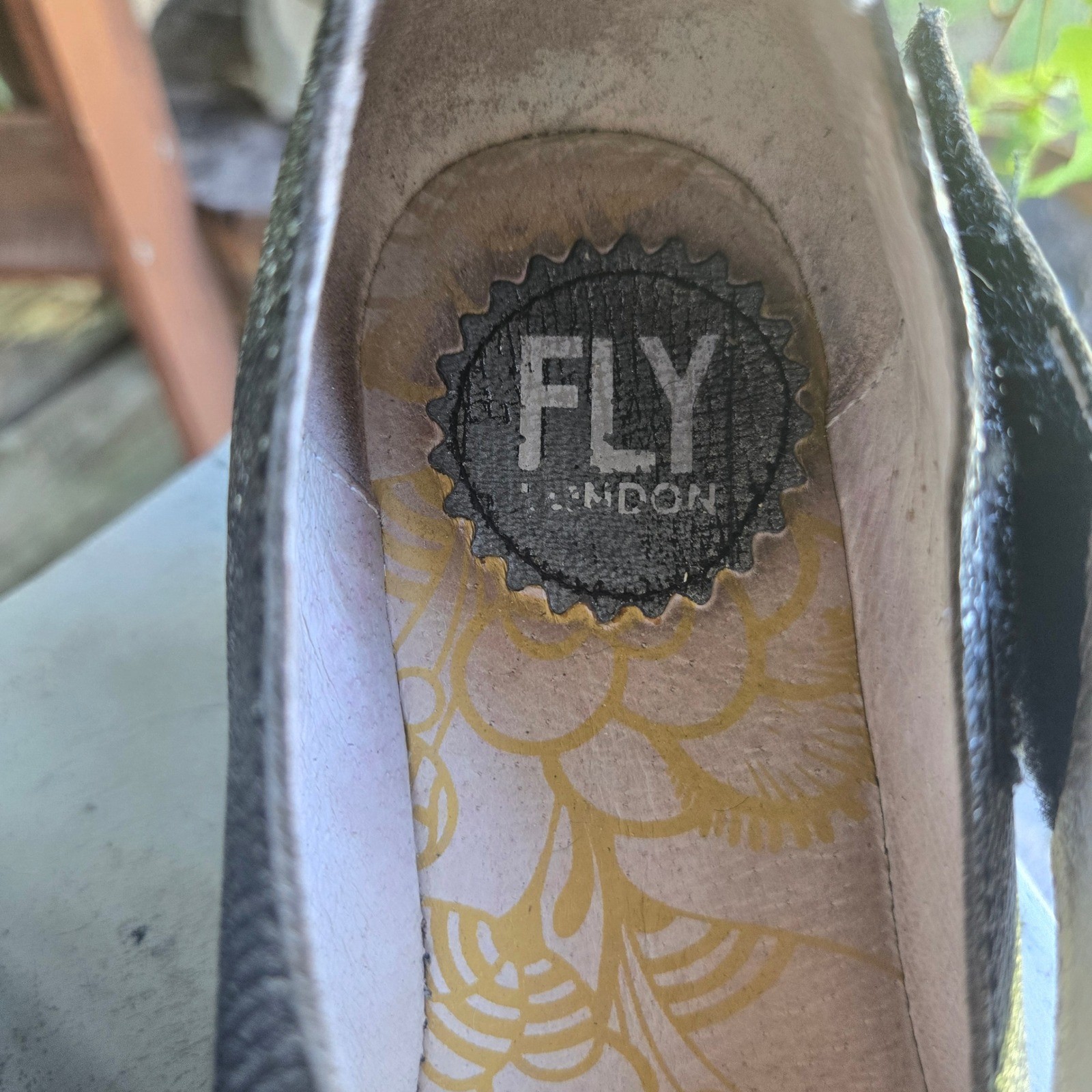 Fly London Pewter Silver Lato Wedge Size Eu 37 Us 6