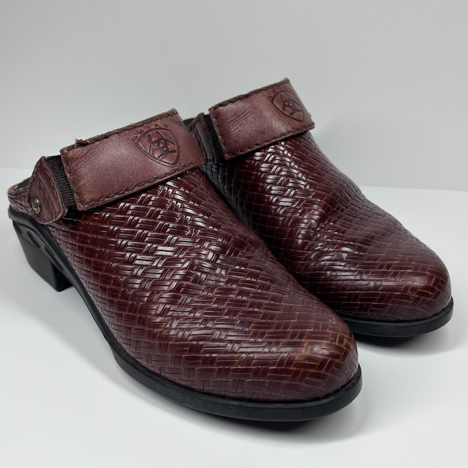 Ariat Woven Brown Leather Slides Mules Strap Women’s 5.5B 94024 Cowgirl Western