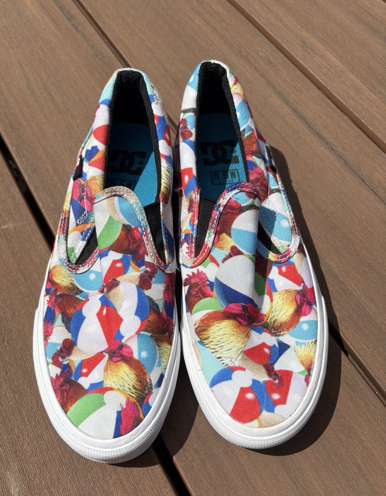 DC Chicken Beach Ball Slip On Shoes Playful Vibrant Women’s Size 8.5 Slip On