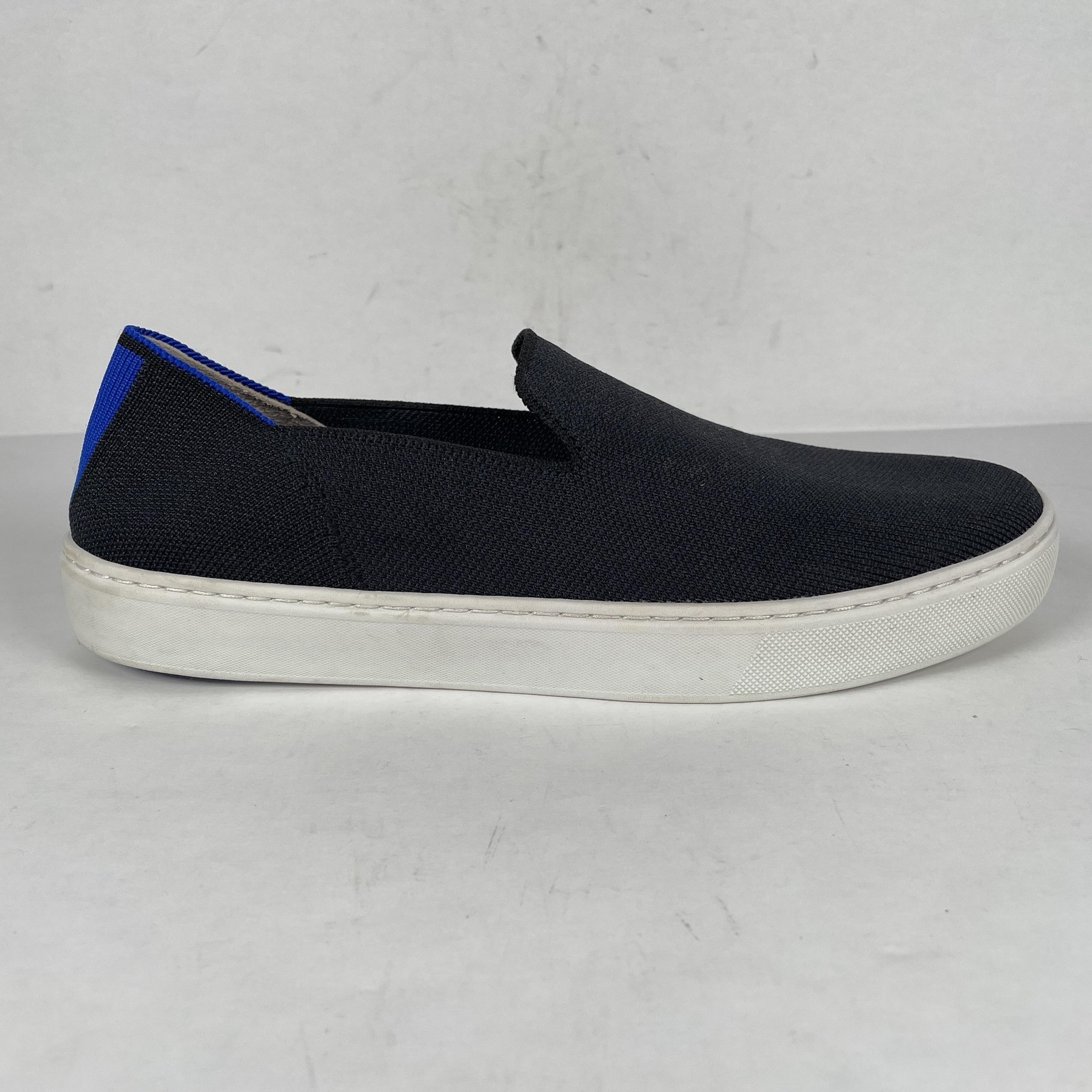 Rothy’s Shoes Womens Size 9 Black White Blue Slip On Sneakers Sustainable Knit