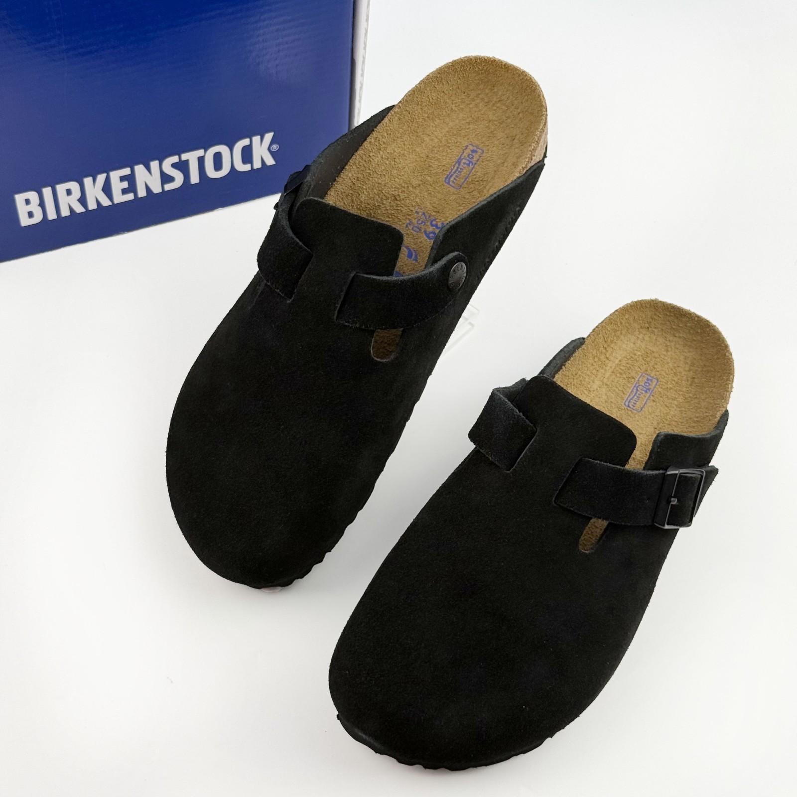Birkenstock Boston Soft Footbed Suede Leather Black Clog Unisex Shoes New