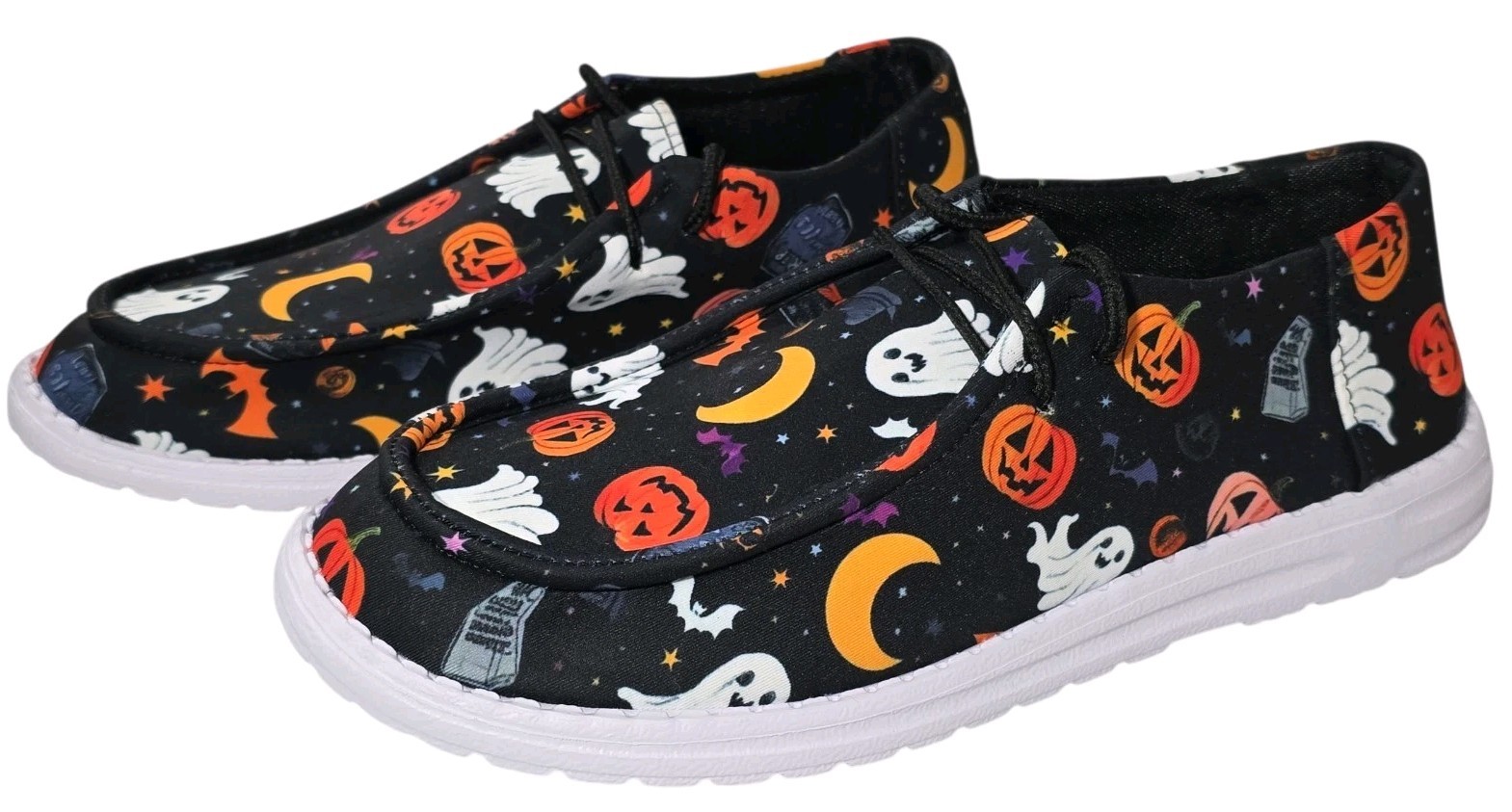Halloween Ghosts Bats Jack O’Lantern Shoes Womens 11.5 – 12 Mens 9 – 9.5 NEW